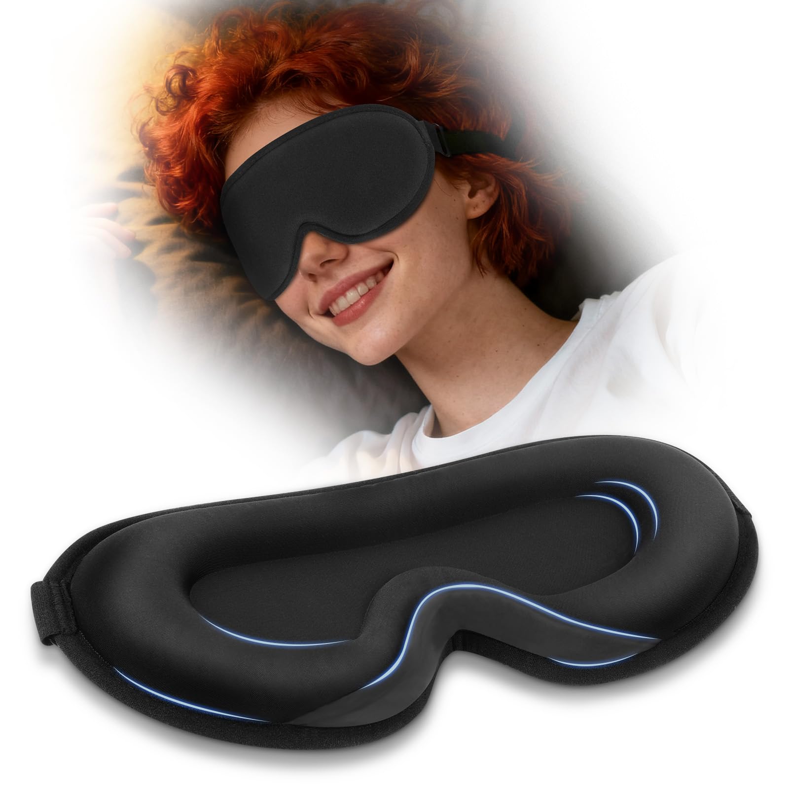 100% Blackout Sleep Mask for Women & Men, 3D Contoured Zero Pressure Eye Mask for Sleeping...