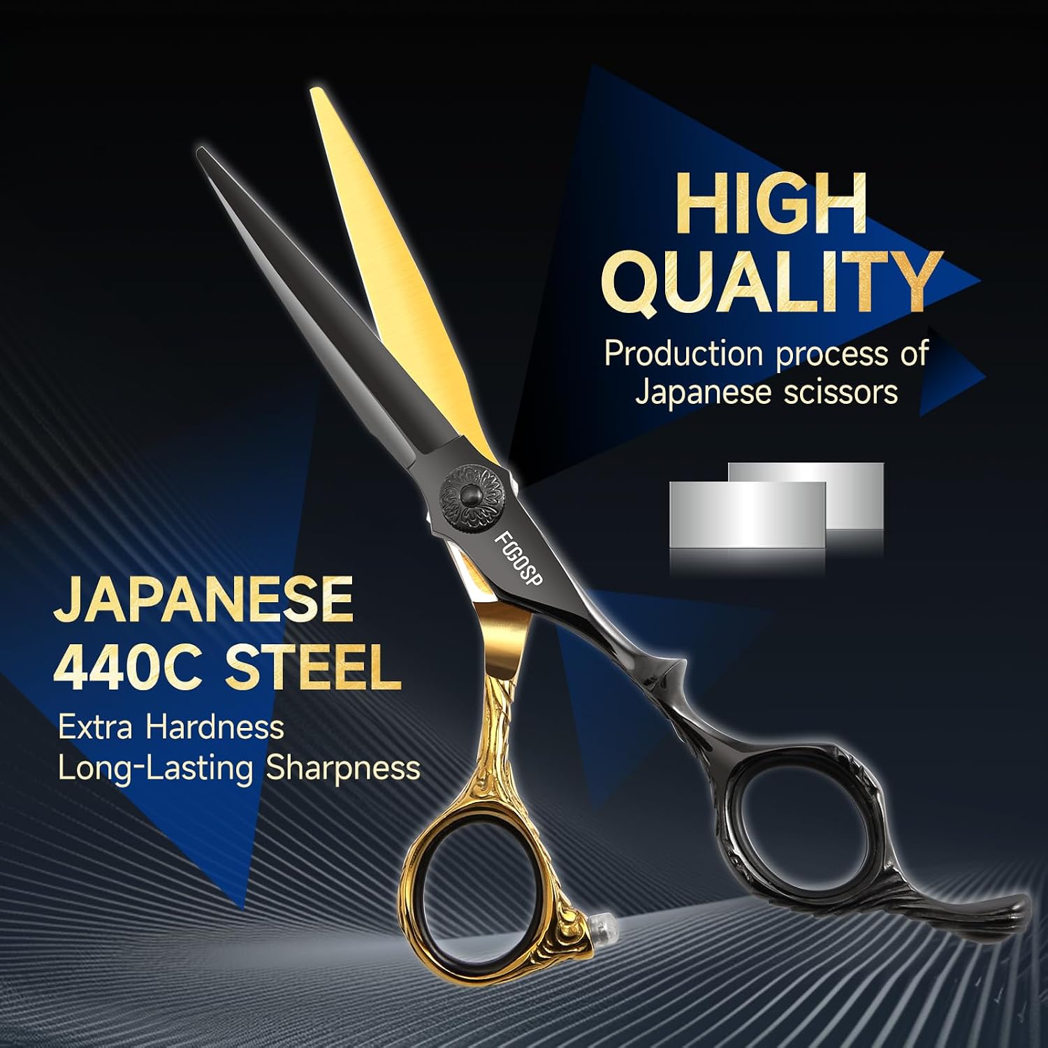 Professional Hair Scissors 6” Barber Scissor Japan 440C Hair Stylist Cutting Scissors Barbers Texturizing Shears Set for Men and Women (Black&Gold, 6in Striaght)