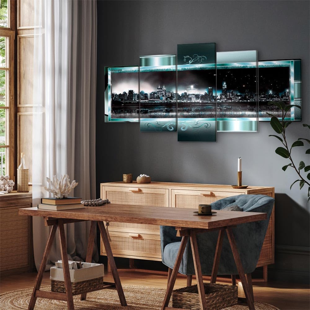 Cuadros B&D XXL - Quadro Città New York 200x100 cm 5 Pezzi - Stampa su Tela Strutturata XXL Grande - Quadri Moderni Componibili Camera da Letto Matrimoniale - Stampe da Parete Arte 020111-29