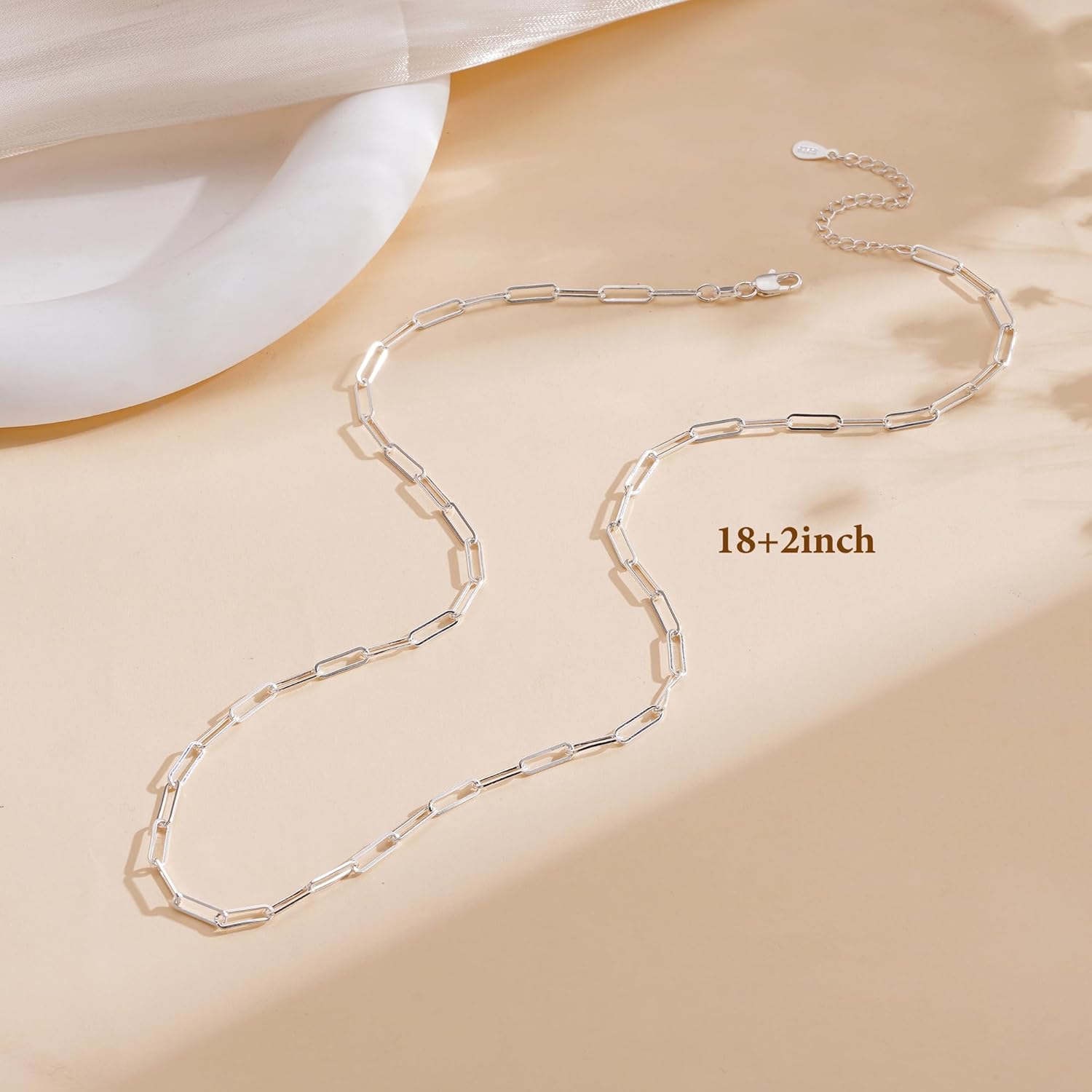 925 Sterling Silver Paperclip Chain Necklace for Women - Adjustable Necklace Fashion Jewelry Holiday Gift Size 18+2 Inch