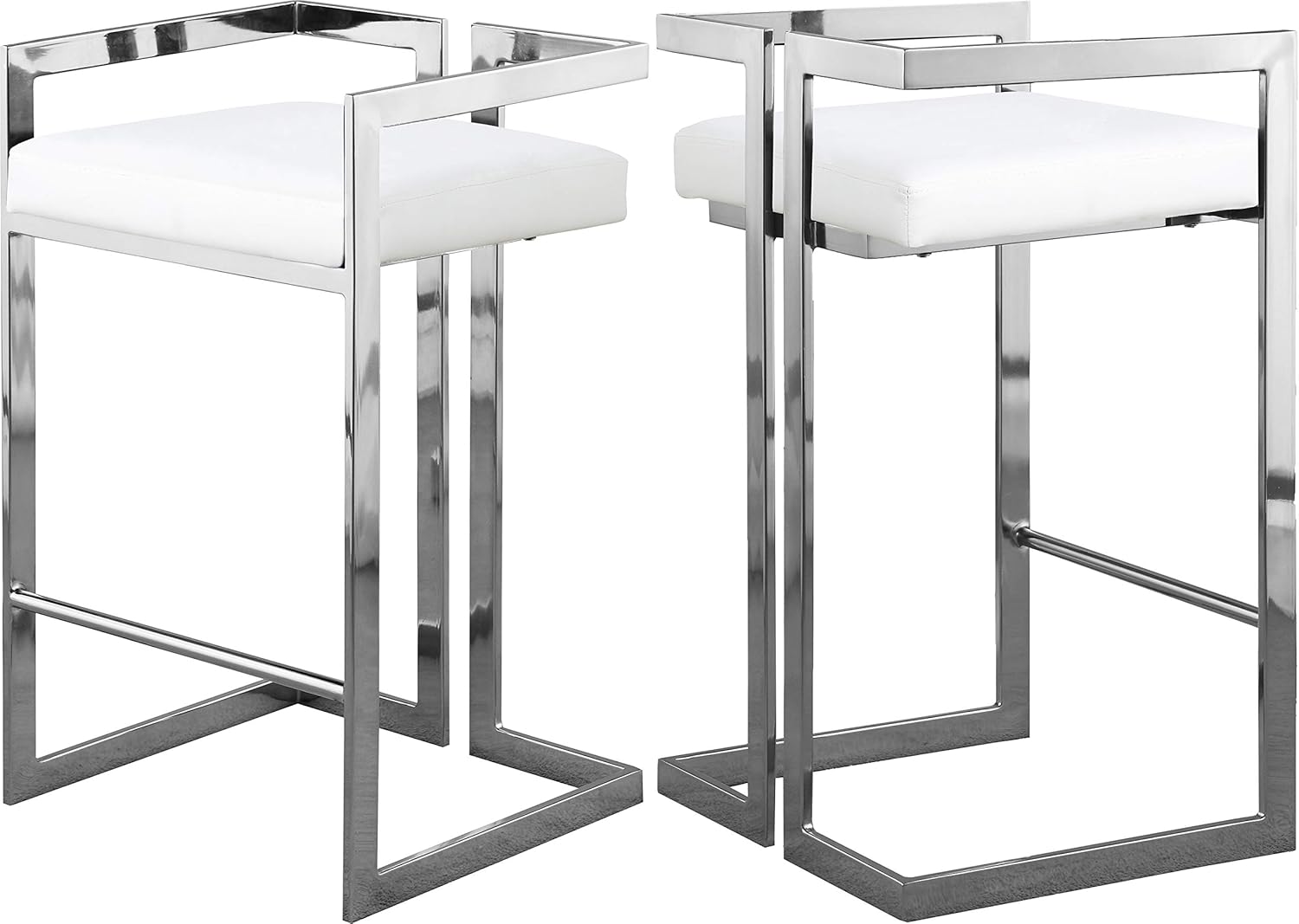 Meridian Furniture 910White-C Ezra Collection Modern | Contemporary Upholstered Counter Height Stool with Durable Steel Base, Set of 2, Vegan Leather, 19" W x 17.5" D x 31" H