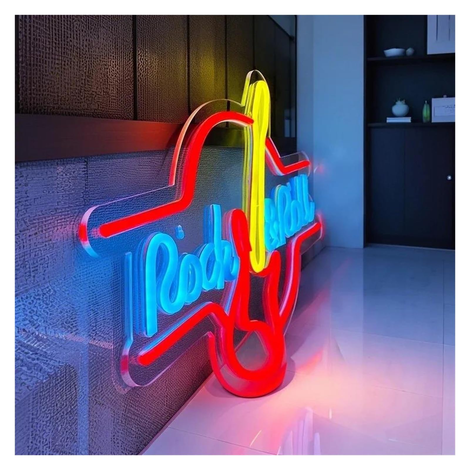 Luci al Neon Da Parete Insegna Al Neon Rock & Roll Con Luce Per Chitarra Dimmerabile Per Studi Musicali, Spettacoli Dal Vivo, Negozi Di Registrazione, 38cmx26.5cm