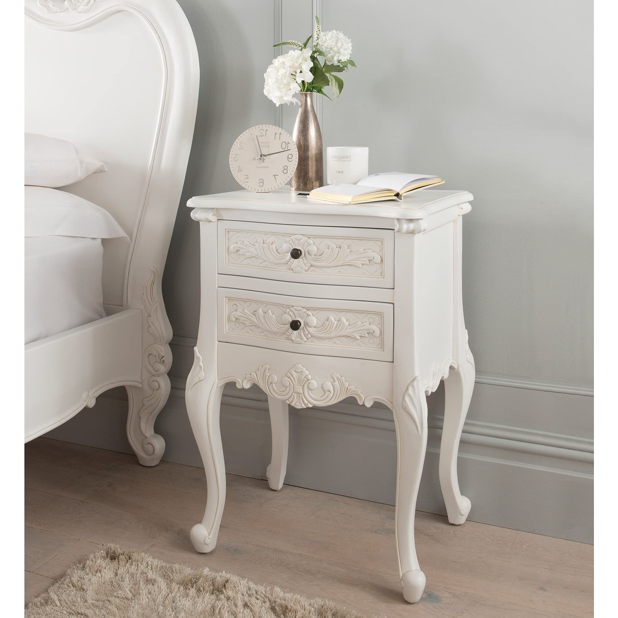 Homesdirect365 Emmanuelle Antique French Style Bedside Table Two