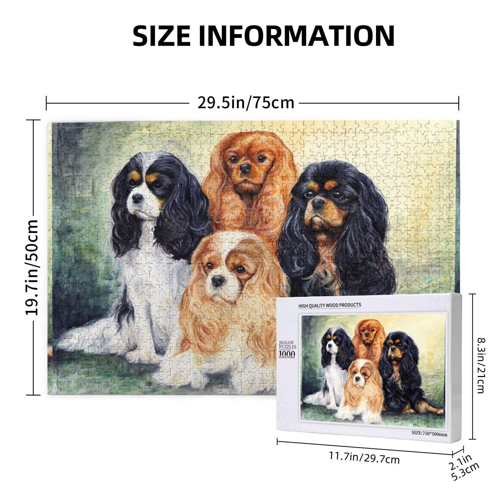 Gioco di puzzle per adulti, puzzle impegnativi, puzzle da 1000 pezzi, Cavalier King Charles Spaniel nero e dorato