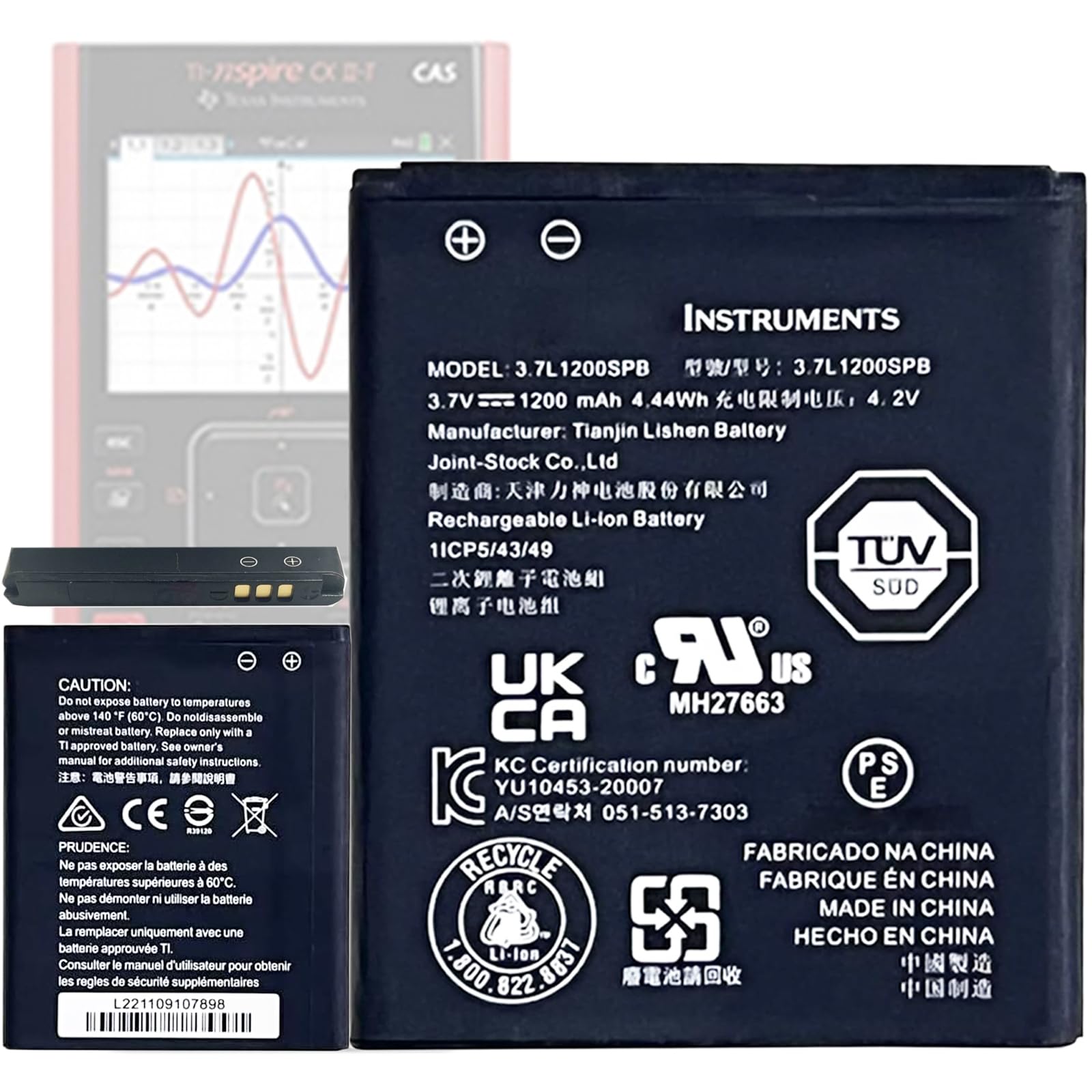 Batterie de Rechange 3,7L1200SPB Compatible Texas Instruments TI-Nspire CX CX Cas