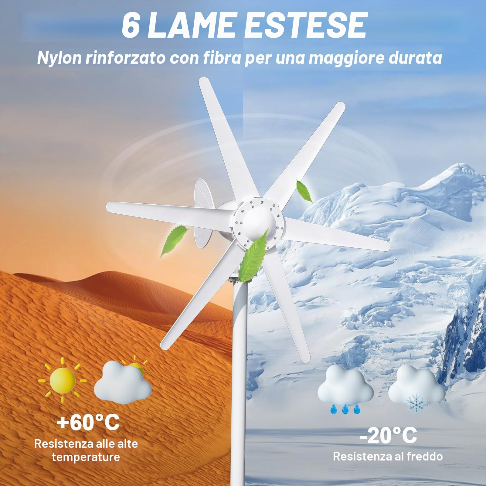Kit turbina eolica da 12 V, generatore eolico da 800 W, generatore di energia eolica a 6 pale con controller, direzione del vento regolabile, velocità del vento 1 m/s, per barche domestiche e camper