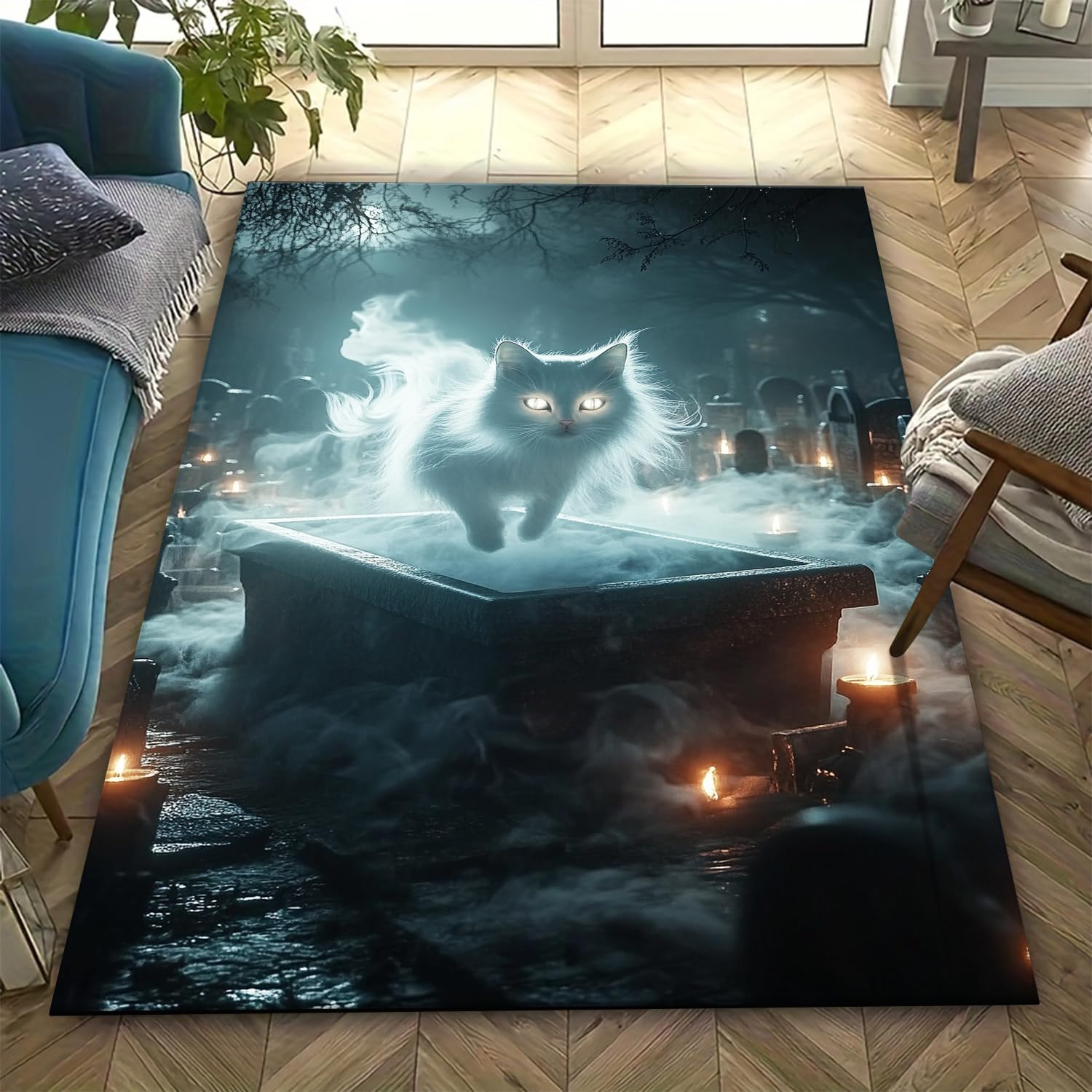 Tapis chat 3D décoratif à poils courts pour chambre et salon