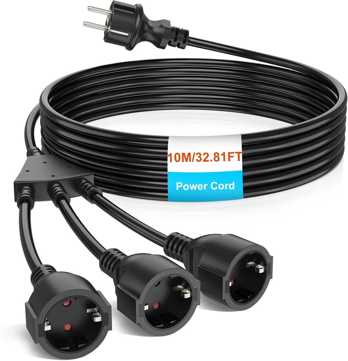 Cable alargador de 3 enchufes Schuko, 10 m, color negro