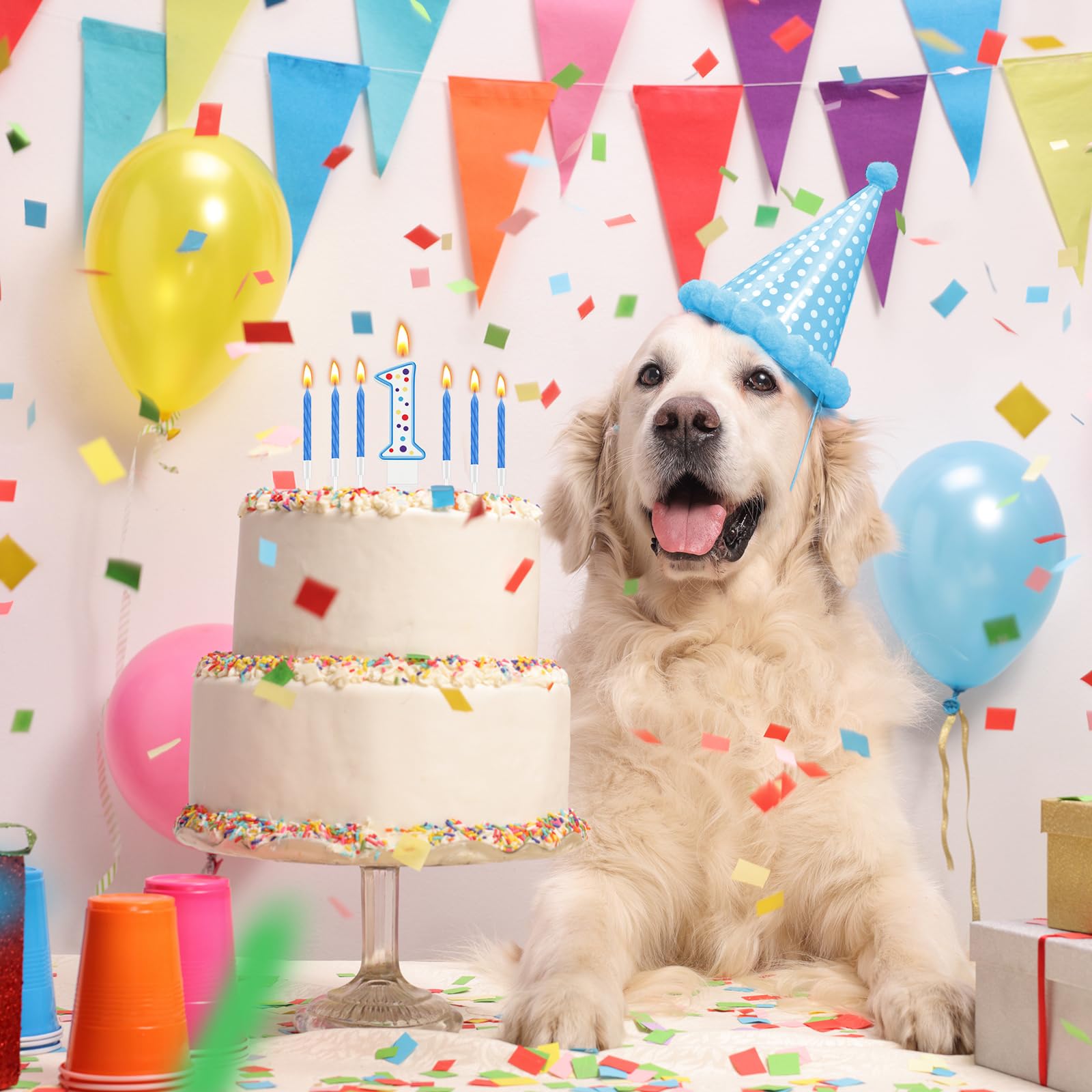 MTLEE Blaue Zahlenkerze mit 10 langen, dünnen Cupcake-Kerzen, Happy Birthday-Kerzen, für Jungen, Mädchen, Zahlenkerzen für Geburtstagskuchen, Zahlen, Geburtstag, Kuchenaufsatz für Sweet Dots Party