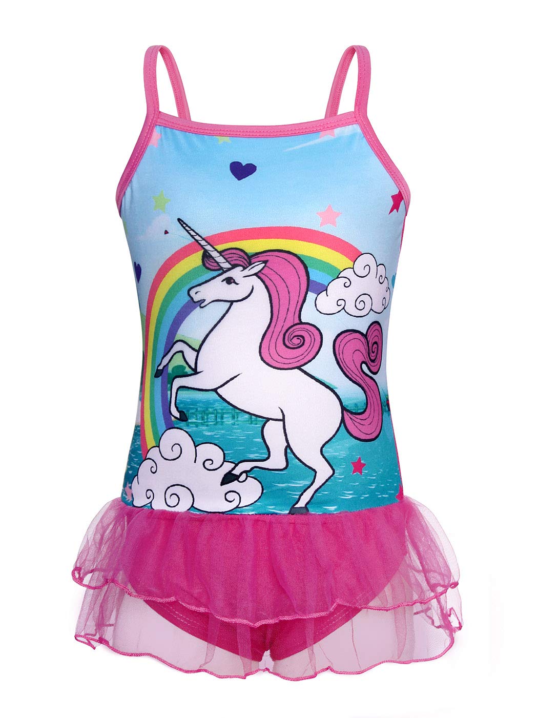COTRIO Unicorn Rainbow Swimsuit Kids Girls Mermaid Bathing Suits Ruffle Shoulder Strap Beach Summer Swimwear