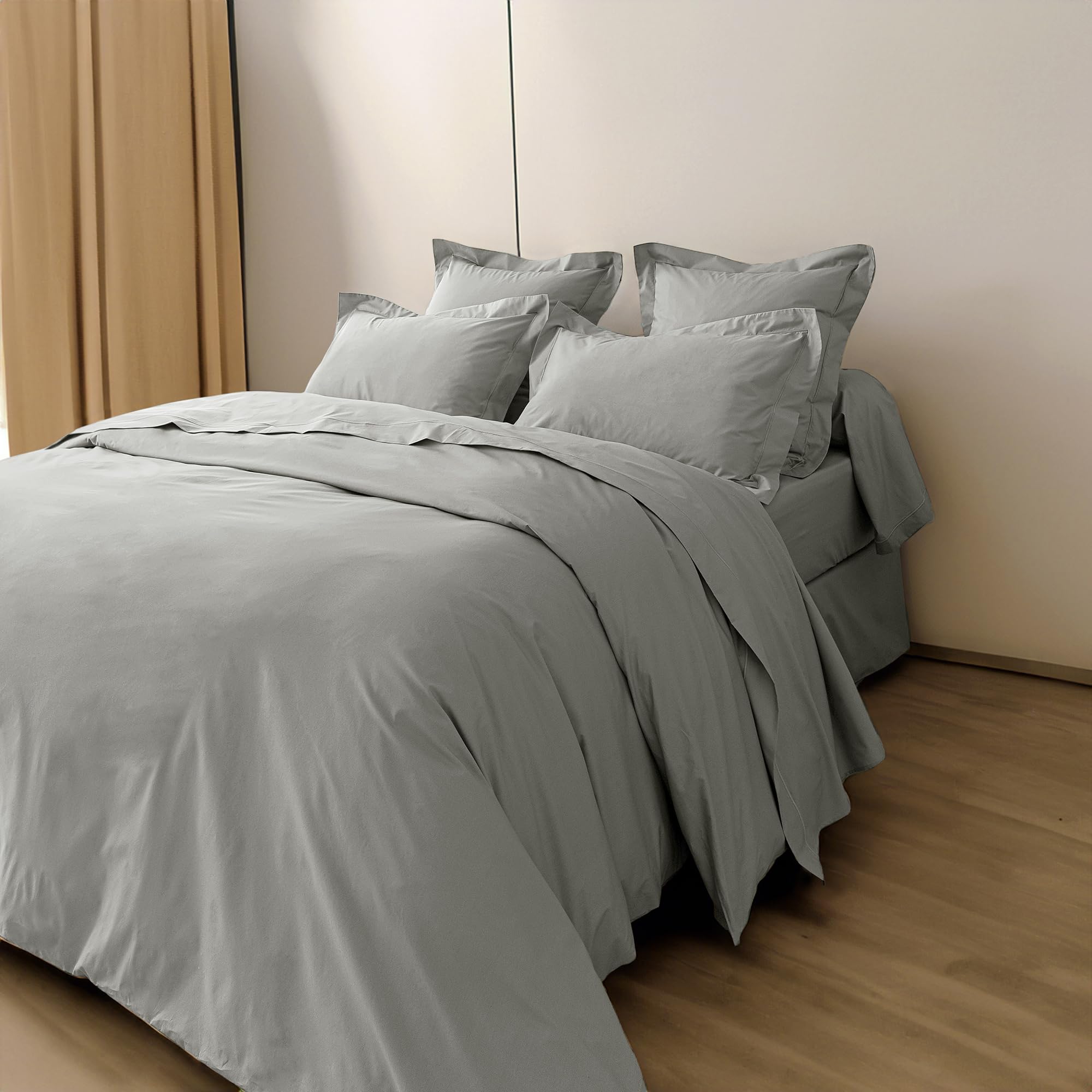 Drap Plat Percale de Coton peigné Julian Toutes Dimensions Coton Pur (Perle, Drap Plat 240 x 300 cm lit 2 Places)