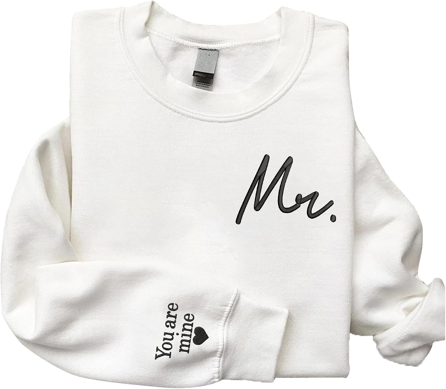 Custom Embroidered Matching Couple Sweatshirt Mrs and Mr, Mr Mrs Sweatshirt for Women Christmas Valentine Day 1223, Small, Mr-white