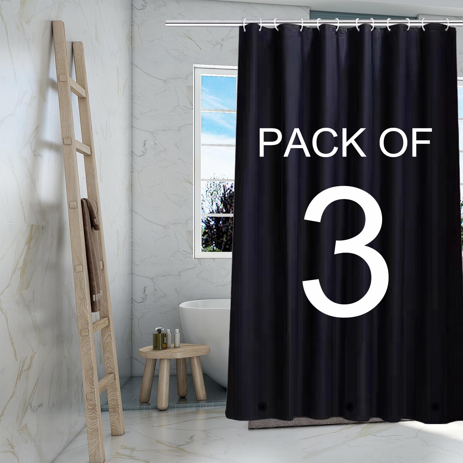 TIKABC Black Shower Curtain Liner 4 Pack, 4G PEVA Shower Liner, Plastic Peva Waterproof Shower Curtains, 72x72 inch with Grommet Holes 3 Magnetic Weights