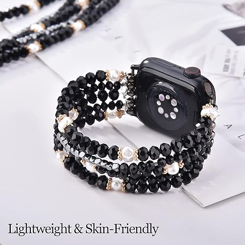 Miniatura 2 de MOFREE Pulsera de cuentas compatible con Apple Watch Band de 1.496 pulgadas, 1.575 pulgadas, 1.614 pulgadas, correa elástica con cuentas de perlas