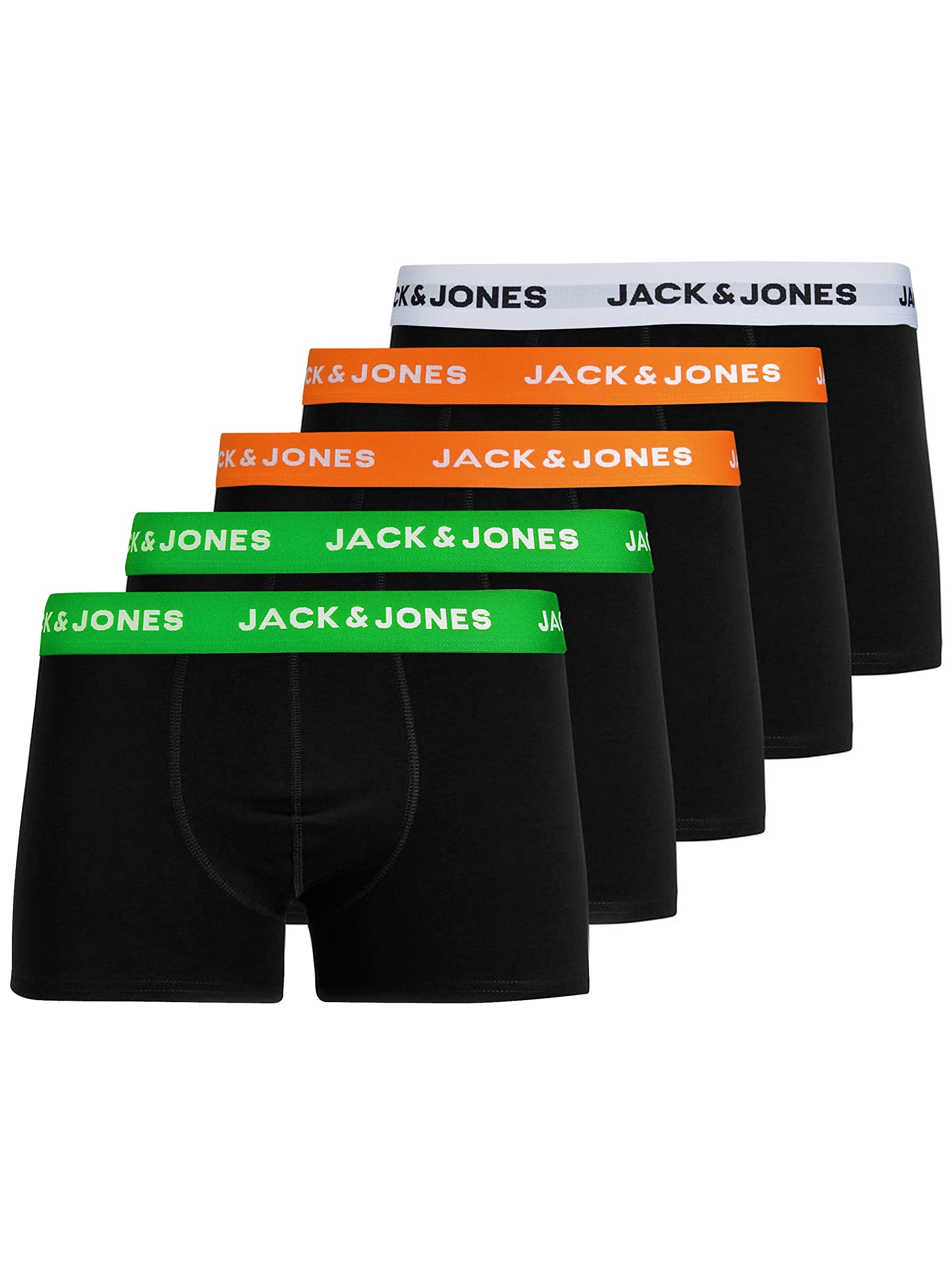 JACK & JONES Men's JACHUEYS TRUNKS 5 PACK, White/Shocking orange, XL
