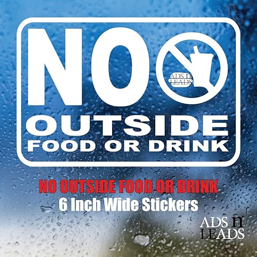 Miniatura 2 de A&L - Calcomanías de negocios con texto en inglés "NO Outside food or drink" (NO Outside food or drink), diseño moderno de color blanco informativo