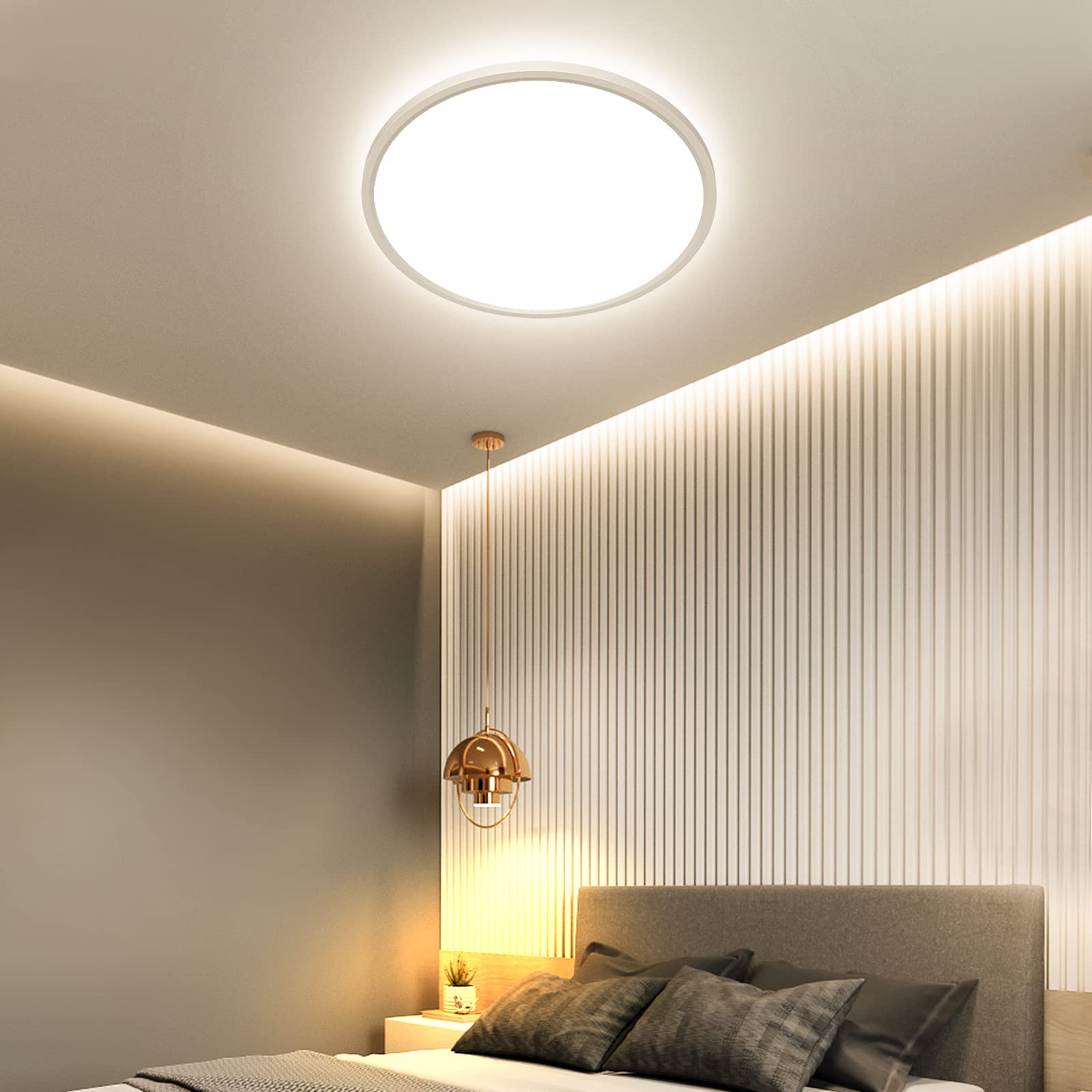 Plafonnier LED OTREN IP44 - Ø 230 Mm - 3000K Blanc Chaud - Pour Salle De Bain, Cuisine, Salon - Installation Facile