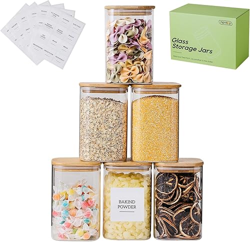 Miniatura 12 de Contenedores de vidrio para almacenamiento de alimentos con tapas, paquete de 6 (25 onzas, 37 onzas / 50 onzas), tarros de vidrio de borosilicato