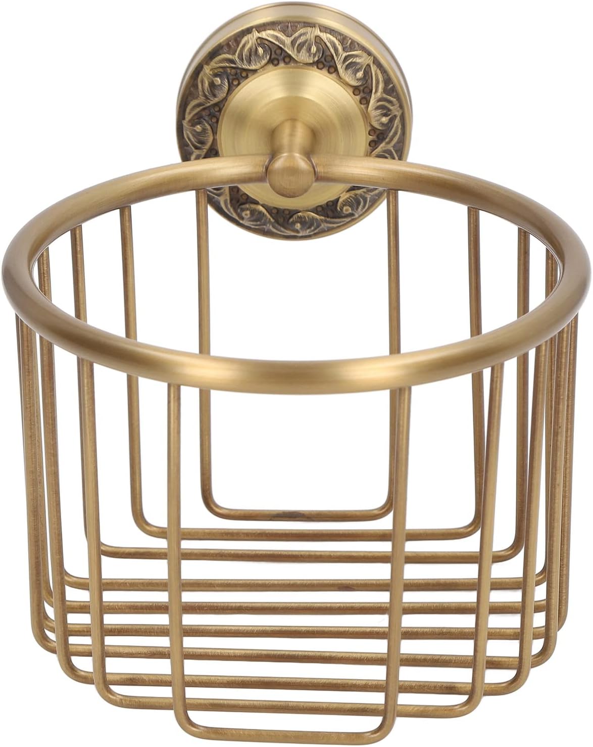 Vintage Toilet Paper Holder Wall Mounted Bathroom Roll Tissue Wire Basket, Antique Brass