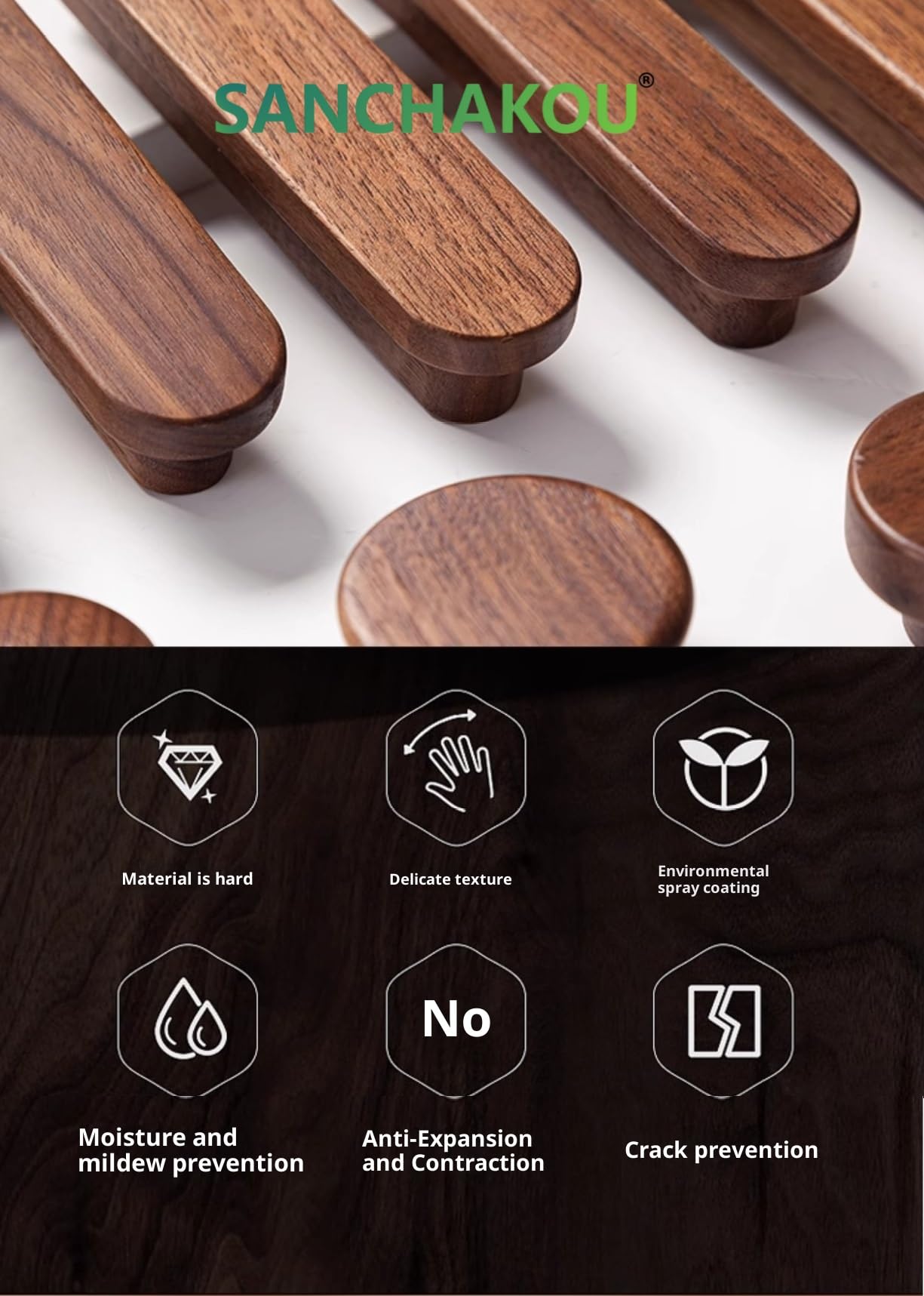 Tiradores Cajones 6 Piezas Puerta De Gabinete En Forma De Manija De Madera Maciza Muebles Cajón Gabinete Manija De Madera Nogal Negro 192 Mm