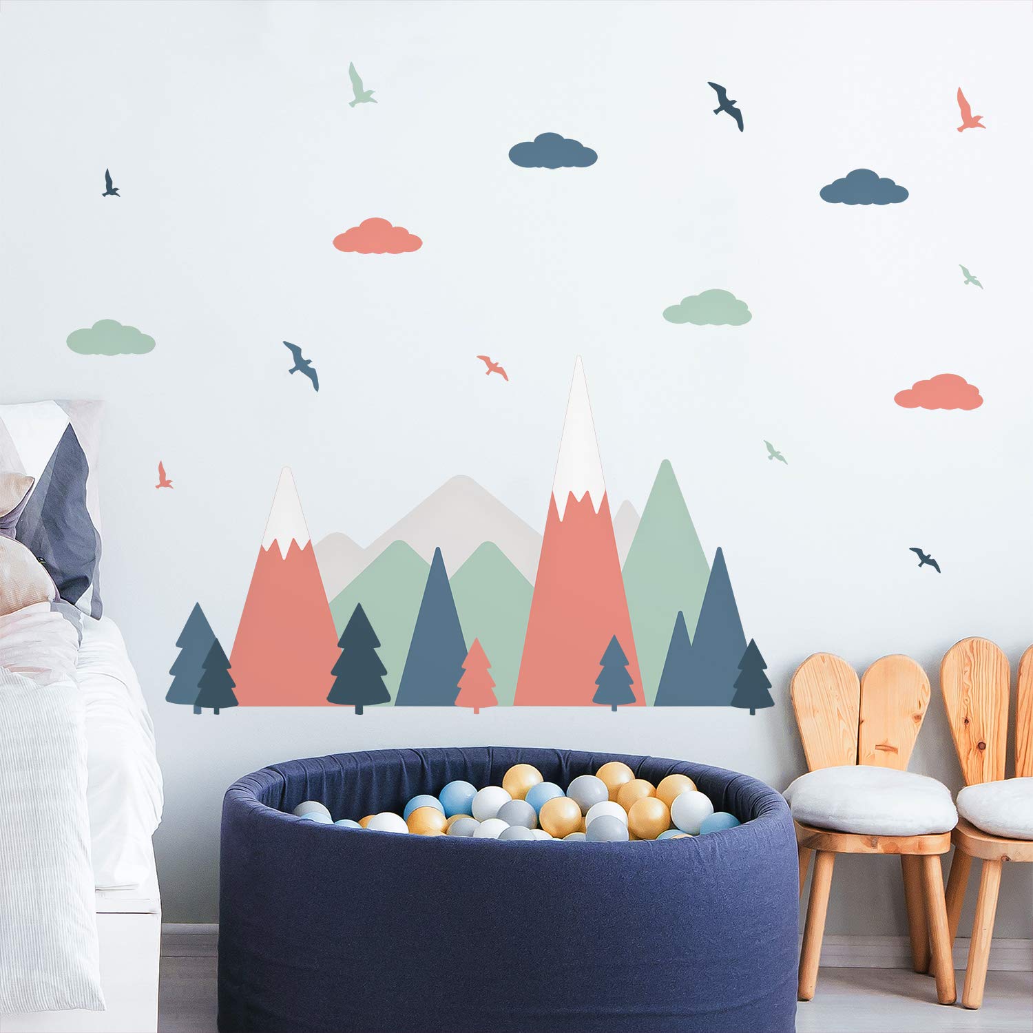 WALPLUS Colourful Mountain Landscape Wall Stickers for Kids Nursery Bedroom Decor - Removable Vinyl Decals