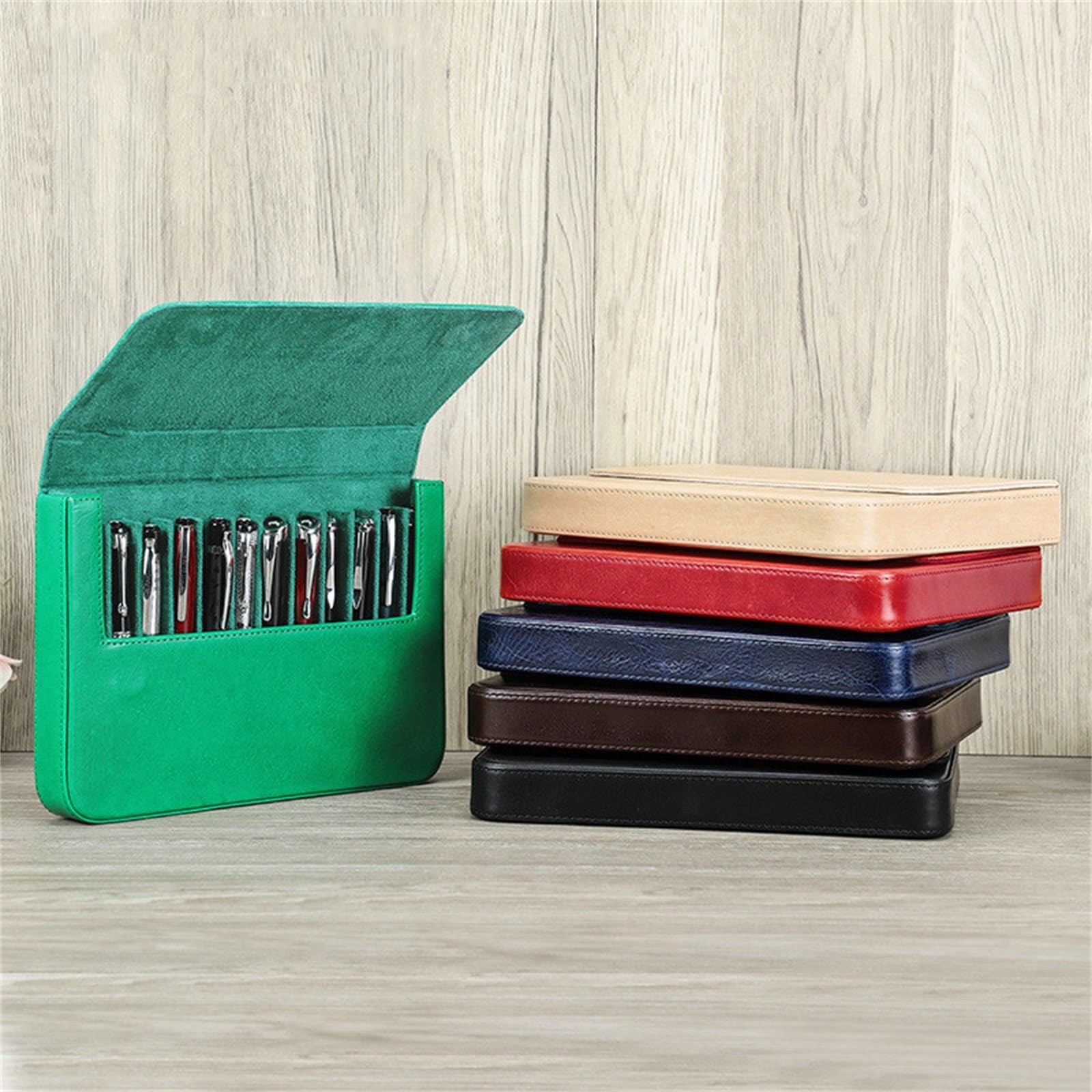Astuccio in Pelle Portapenne in pelle rimovibile con cassetto fatto a mano per il Lavoro(Rouge)