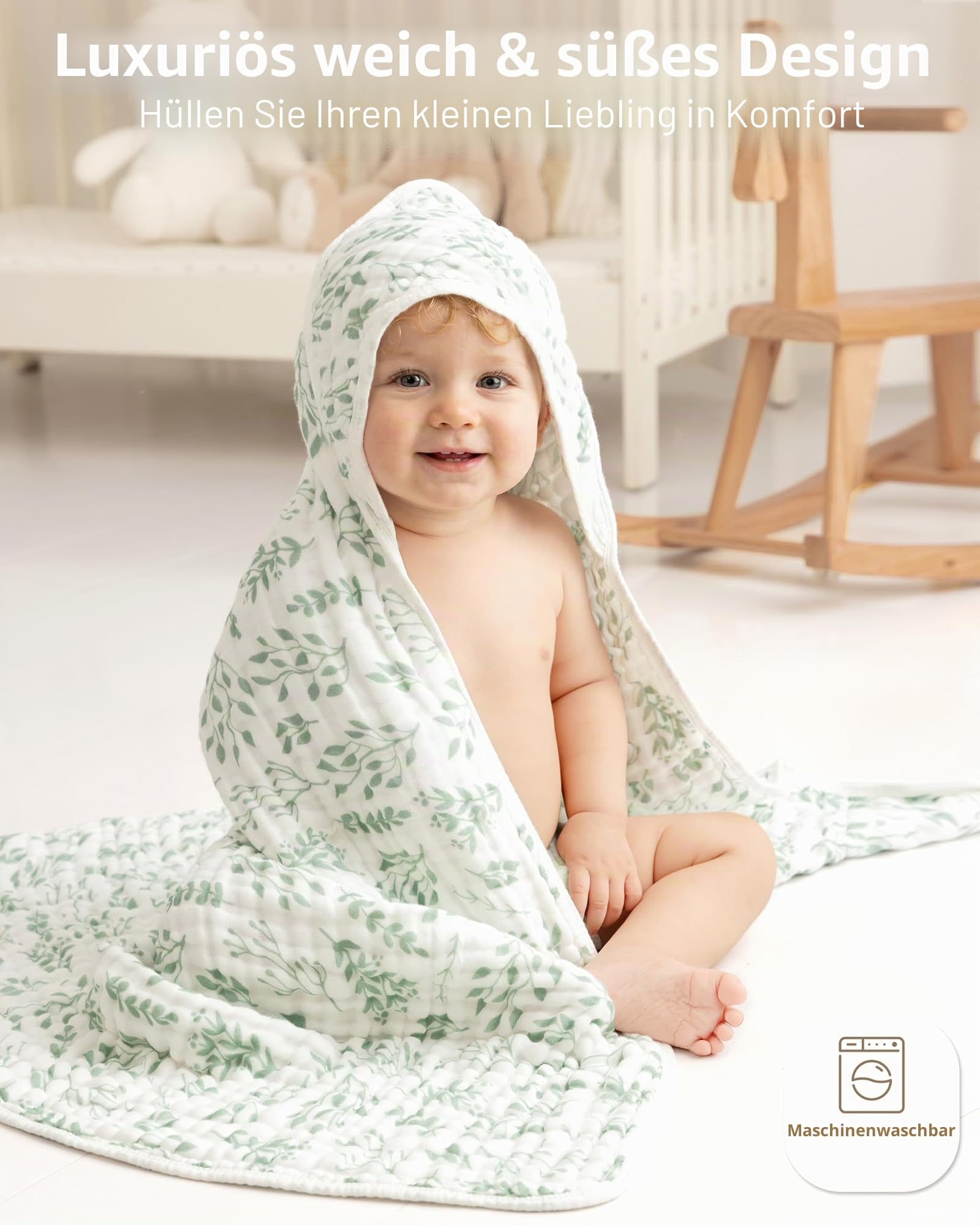 Baby-Badetücher aus 100% Baumwoll-Musselin, Kapuzenhandtücher für Neugeborene, 2er-Pack für Babys, Kleinkinder und Kinder, 83 x 83 cm, Unisex-Badeartikel, Weich und Saugfähig