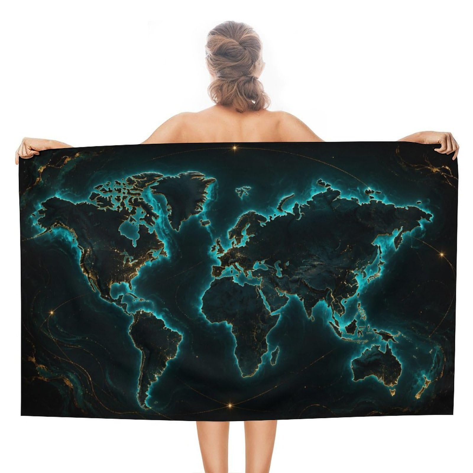 Anceky World Map Oversized Beach Towel Quick Dry Sand Free Microfiber Travel Towel Lightweight Multi Purpose Beach Blanket Pool Gym Bath Towel 51x31 in