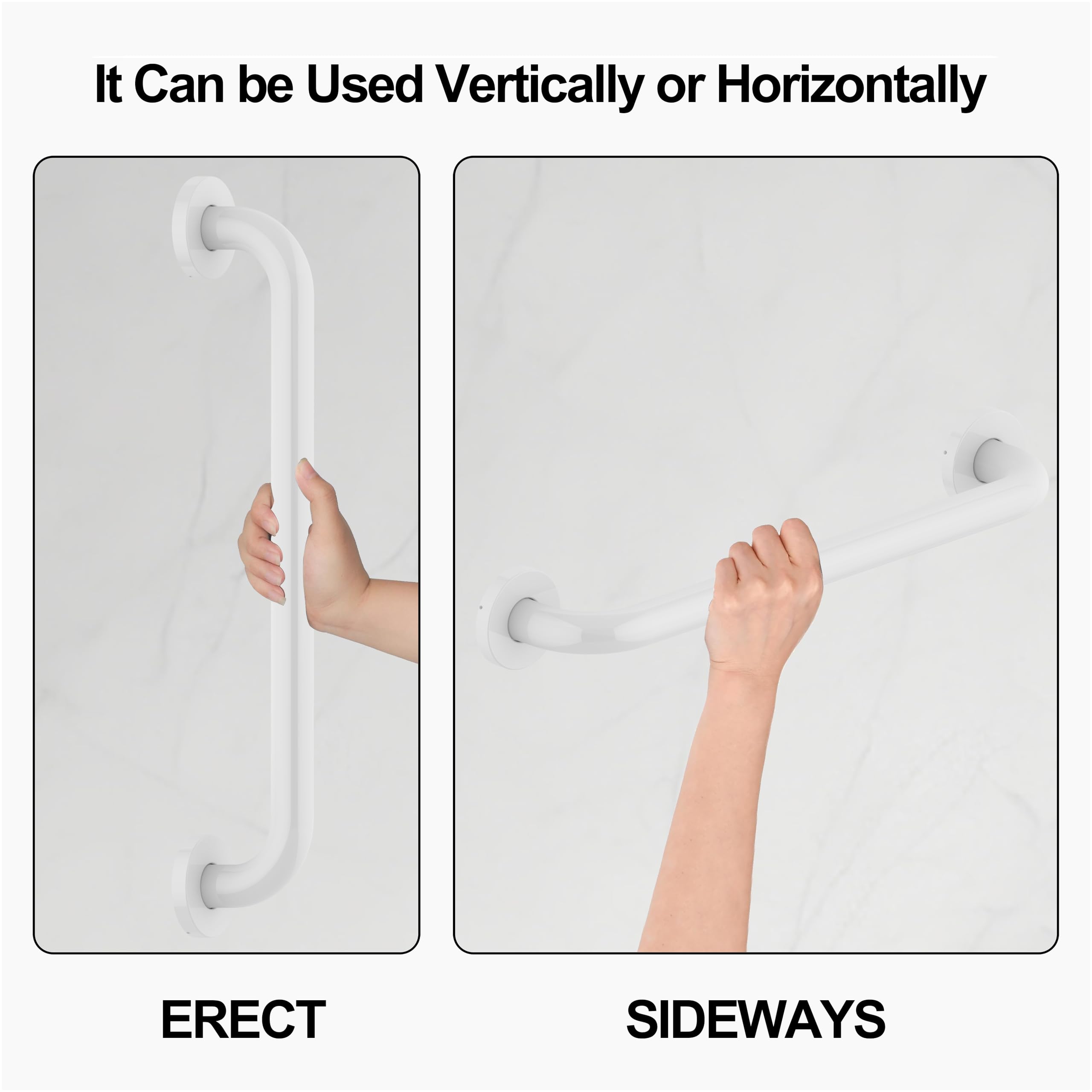 Barra di sostegno da 40,6 cm in acciaio inossidabile 304, antiscivolo, per bagno, corrimano di sicurezza per bagno, doccia, WC, supporto per disabili anziani, GB-4023-WH, bianco