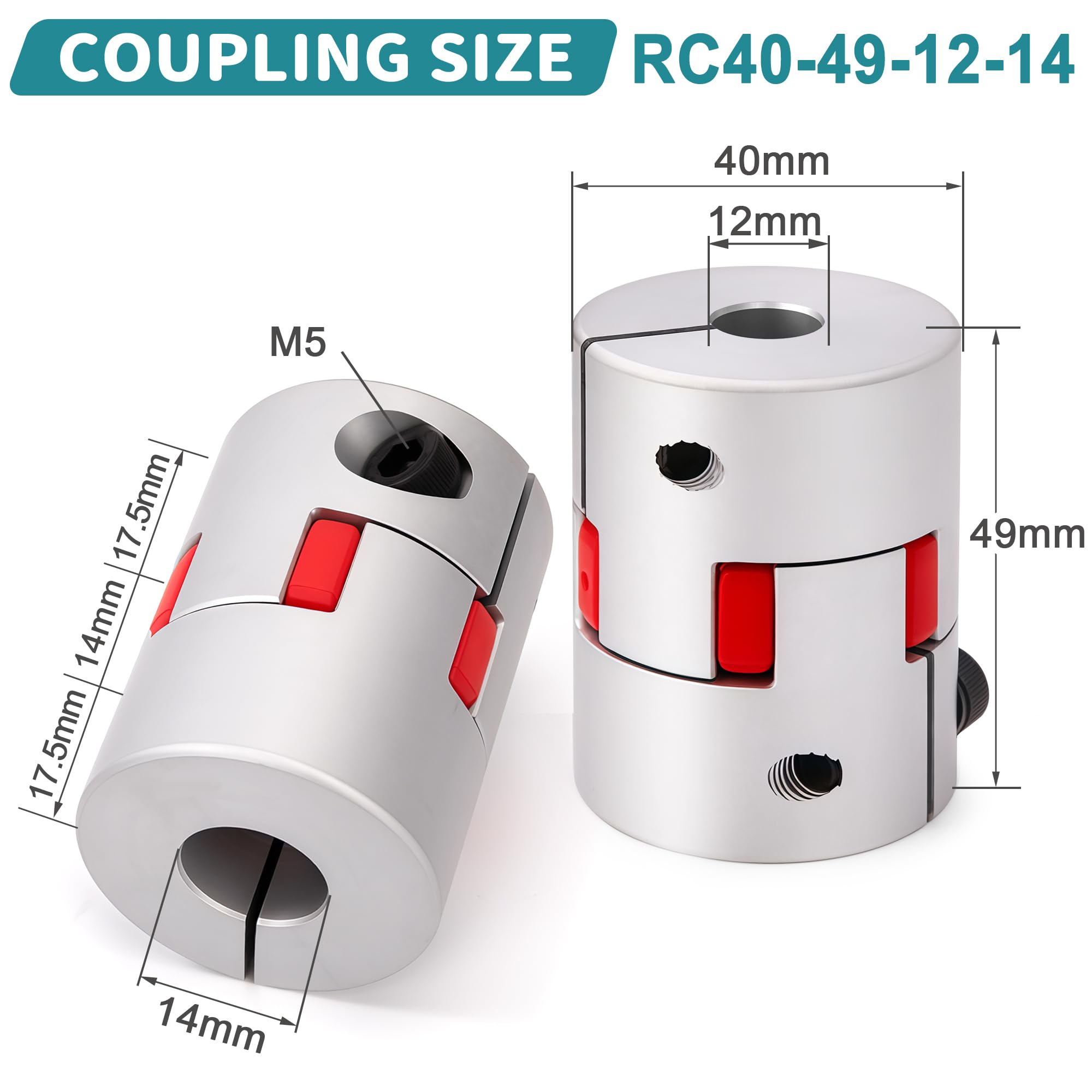 Acoplamiento De Eje De Ciruela 12 mm a 14 mm, Acoplador Flexible Ciruela de Aluminio, para Servo Escalonado Motor servo Paso A Paso Cnc, D40 L49