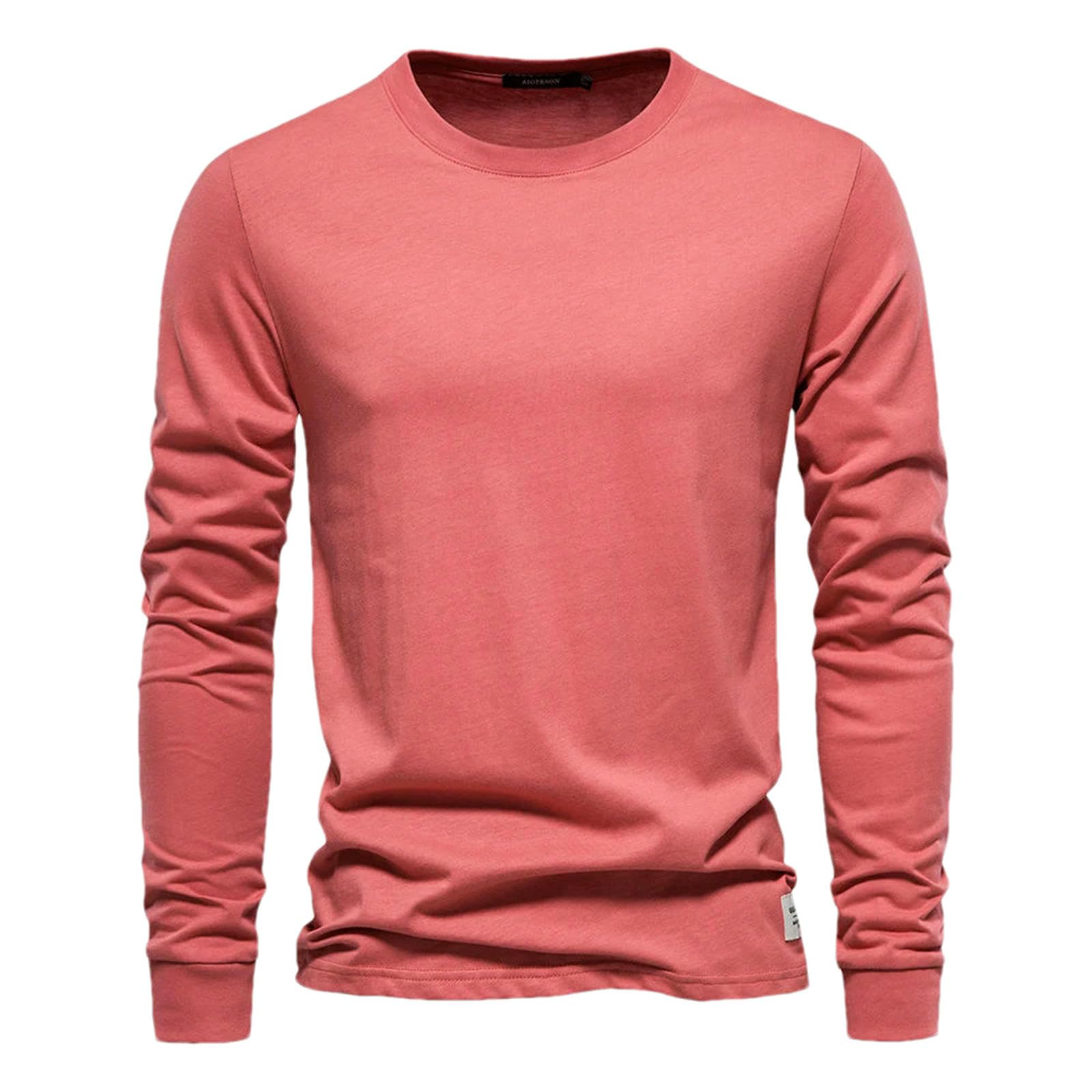 Camiseta de manga larga para hombre, informal, cuello redondo, camiseta básica, suave, ligera, ajustada, camiseta diaria de algodón para hombre.