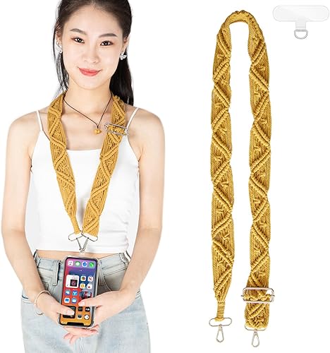 Miniatura 9 de Cordón de macramé bohemio para teléfono, correa ajustable para el cuello, tarjeta de identificación para teléfono celular, cordón para teléfono