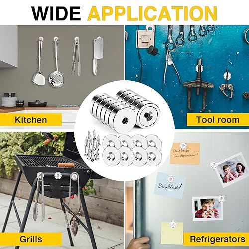 Miniatura 7 de DIYMAG Imán de copa de neodimio con base redonda, imanes fuertes de tierras raras con agujero avellanado resistente y tornillos inoxidables para