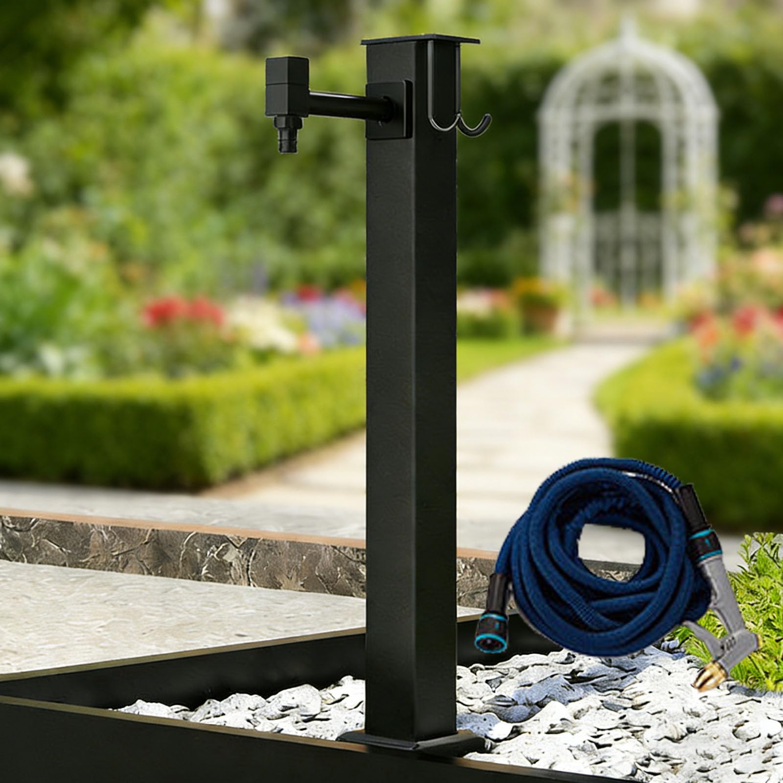 Colonne D'Eau ExtéRieure Avec Robinet Colonne D'Eau Verticale En Acier Inoxydable 304 Pour Jardin Options D'EntréE LatéRale/InféRieure Disponibles Avec Conception à Croc Bottom inlet + spray gun 80cm