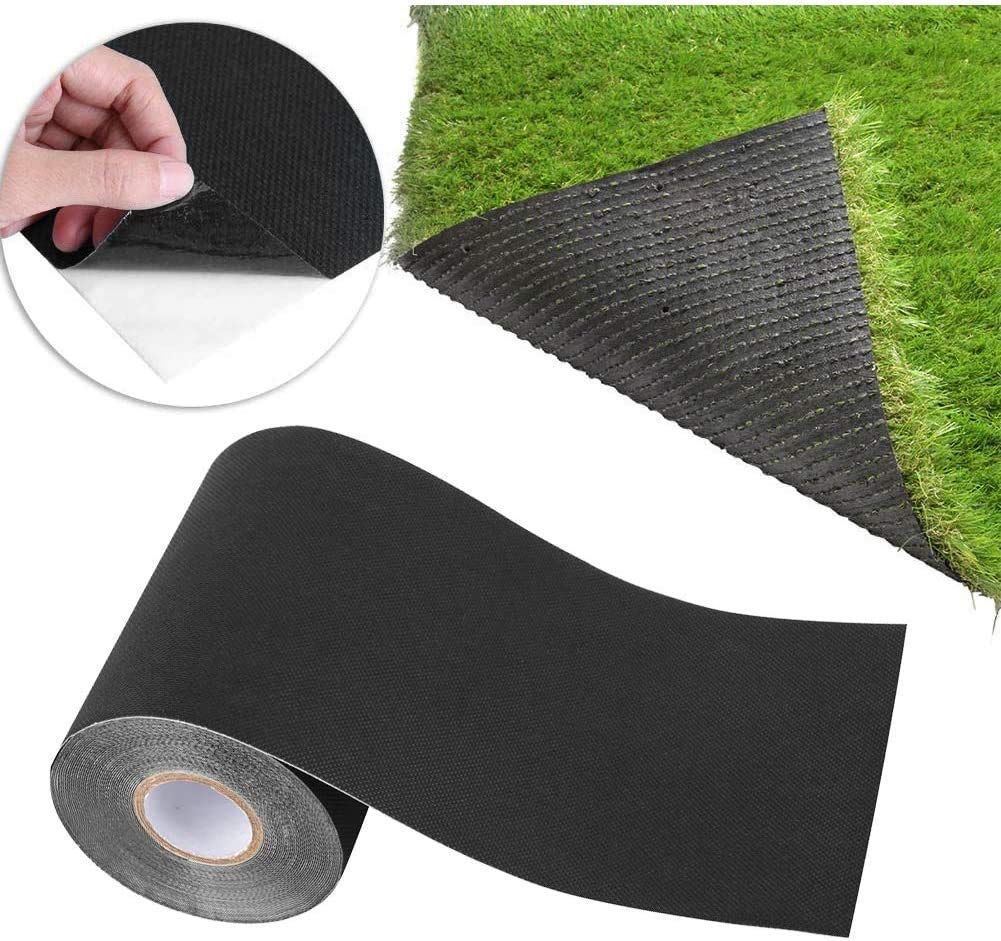 Tapis adhésif d'herbe de jardin en bande de gazon artificiel et tapis haute densité faux 150mm * 10m (noir)