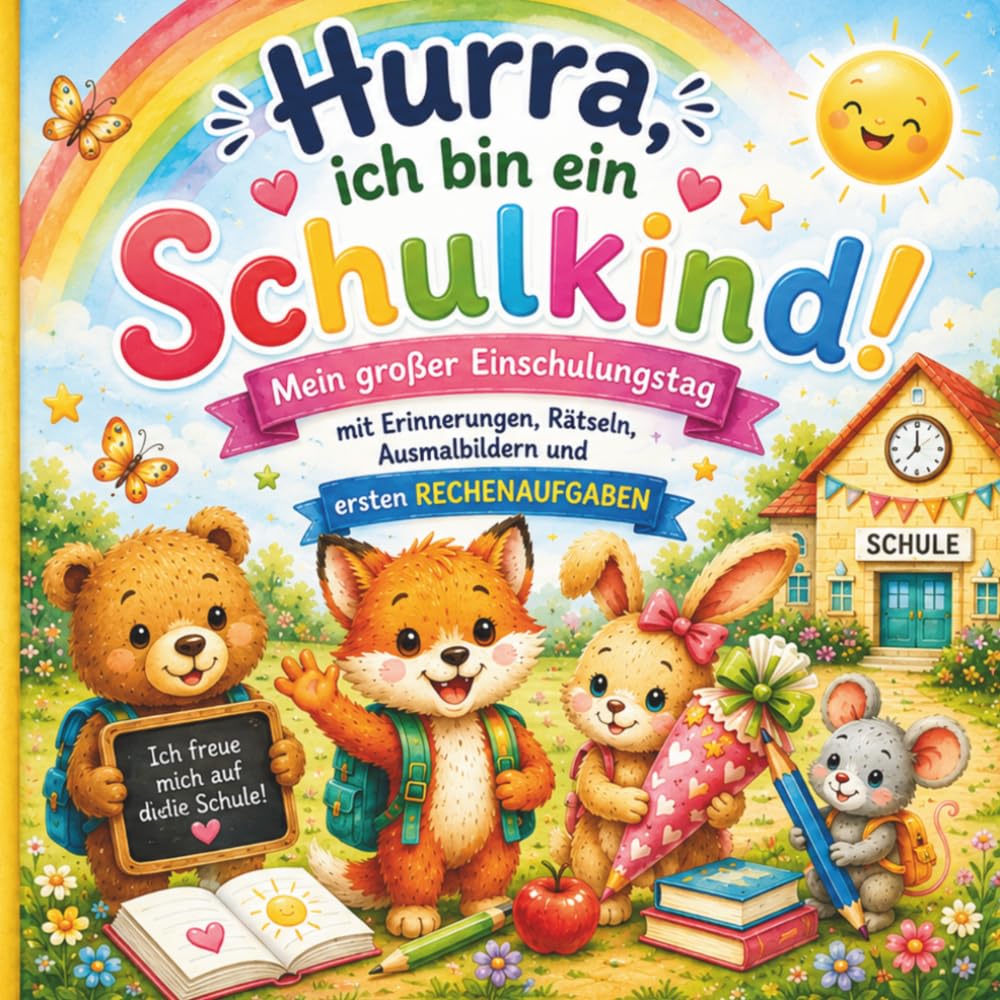 Hurra, ich bin ein Schulkind!: Mein großer Einschulungstag mit Erinnerungen, Rätseln, Ausmalbildern und ersten Rechenaufgaben