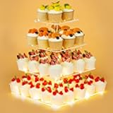 4 Tier Premium Cupcake Stand Cupcake Holder, Acrylic Cupcake Tower with LED Yellow Light for Cupcakes, Dessert Table Display Set for Birthday, Bar, Decor Weddings, Parties Events