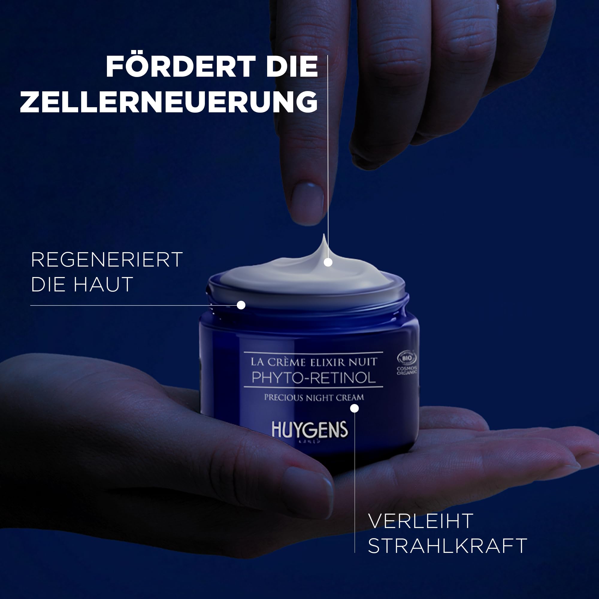 HUYGENS - Organic Élixir Night Cream - Nährende Nachtcreme mit Arganöl, Kollagen und Hyaluronsäure - natürlich & BIO - Vegan (50ml)