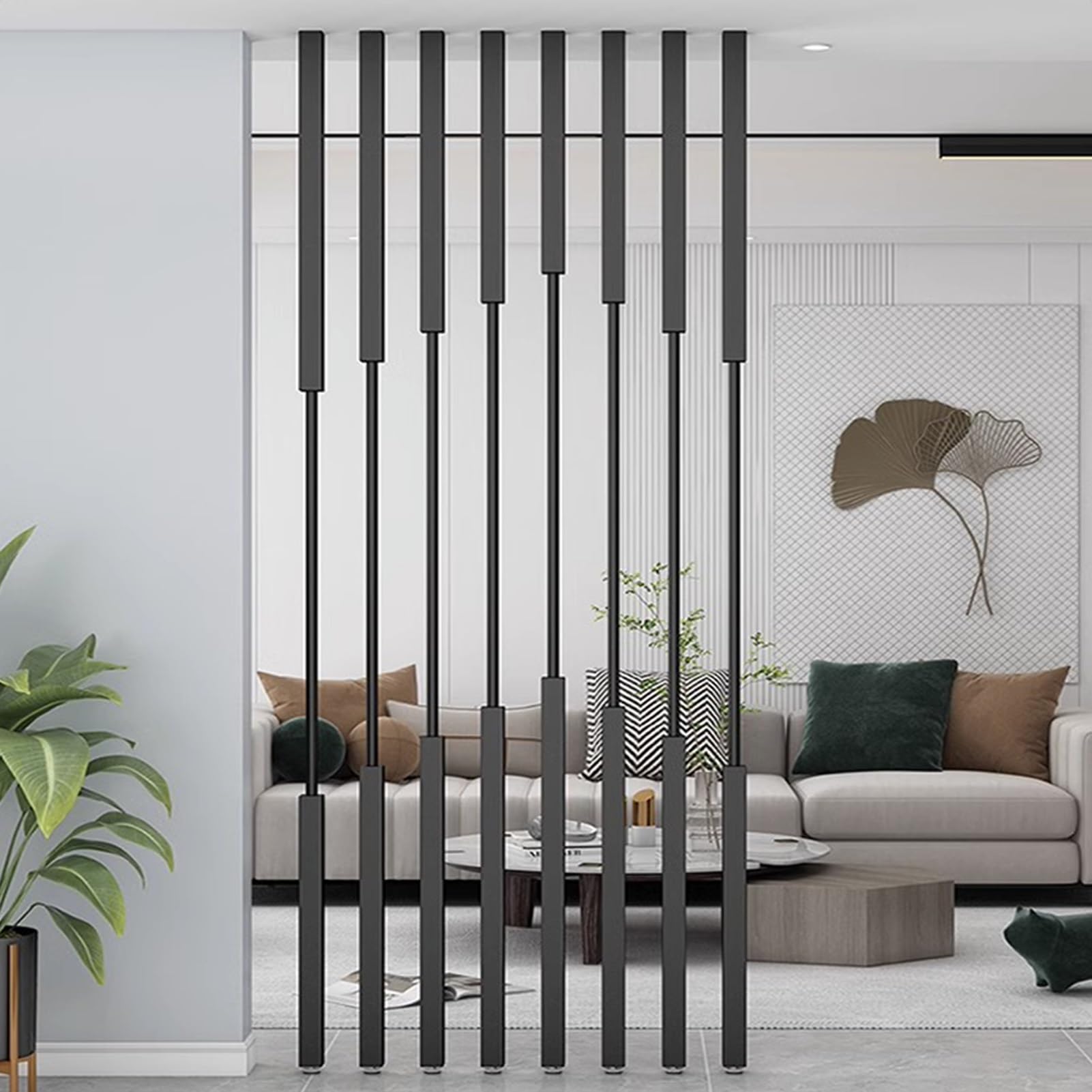 Whnoorher Black Room Divider with Customisable Height (1ft-10ft) - Modern Hollow Metal Partition Screen for Floor to Ceiling Privacy, Creative Entrance & Wall Decor(B-7pcs,240cm(94.49in))