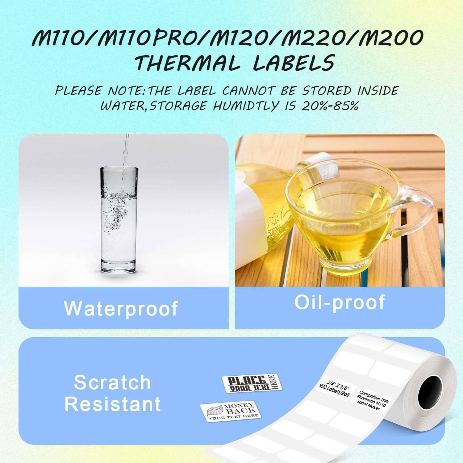 Multi-Purpose White Self-Adhesive Label Paper Compatible with Phomemo M100/M200/M110/M220/M120/M221 Label Printer, 3/4" X 3/8"(20x10mm), 900 Labels/Roll,1 Roll - Image 4