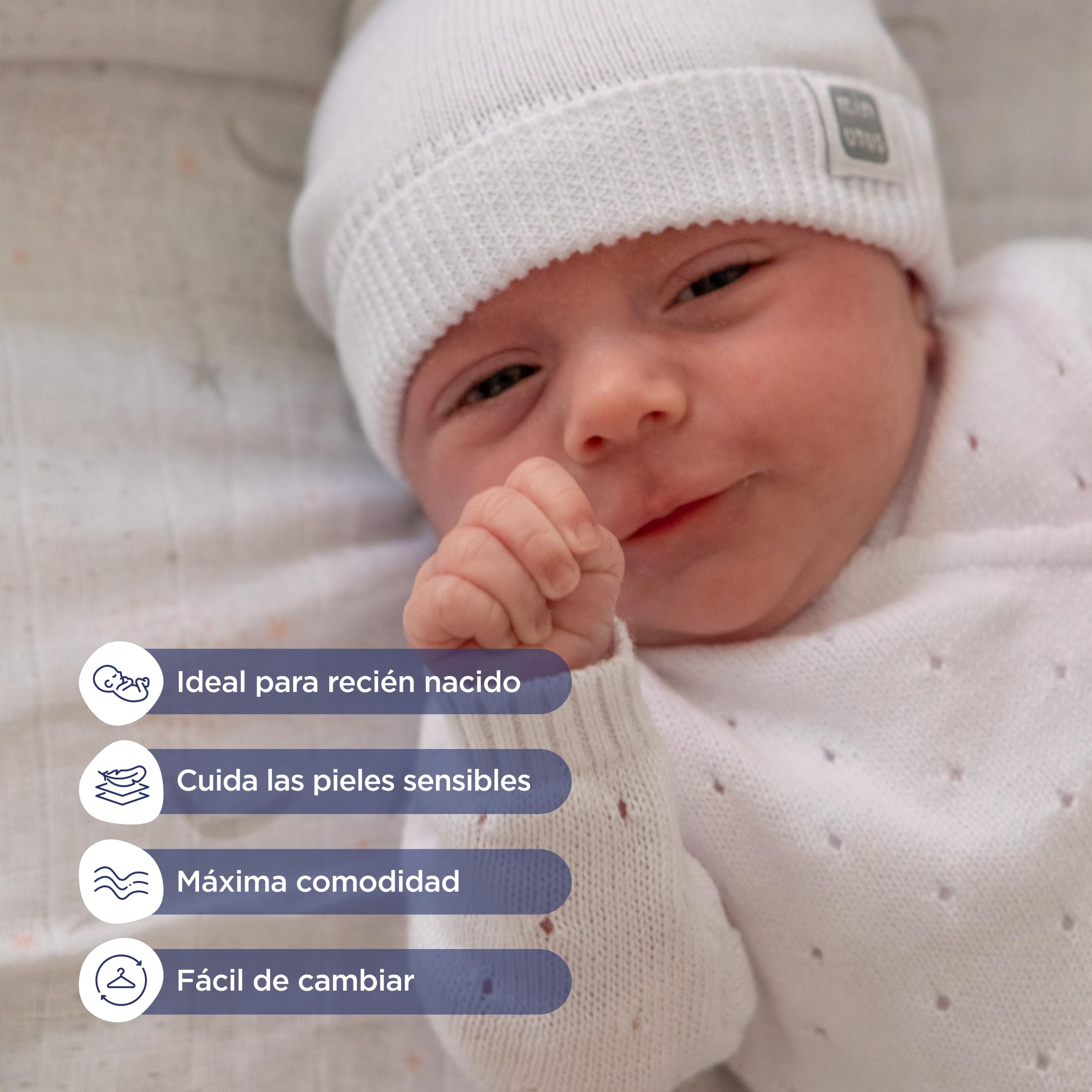 MINUTUS Conjunto Bebé Aire con Gorro, Primera Puesta, Ropa Recién Nacido, Jersey y Polaina 100% Algodón, 3 Piezas