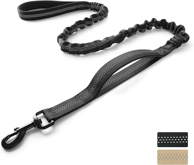 rabbitgoo Tactical Dog Training Leads for Medium Large Dogs, Bungee Lead Rope with 2 Padded Anti Pull Control Handles for Military Dog Training and Walking, Quick Lock & Release, Safety & Comfort