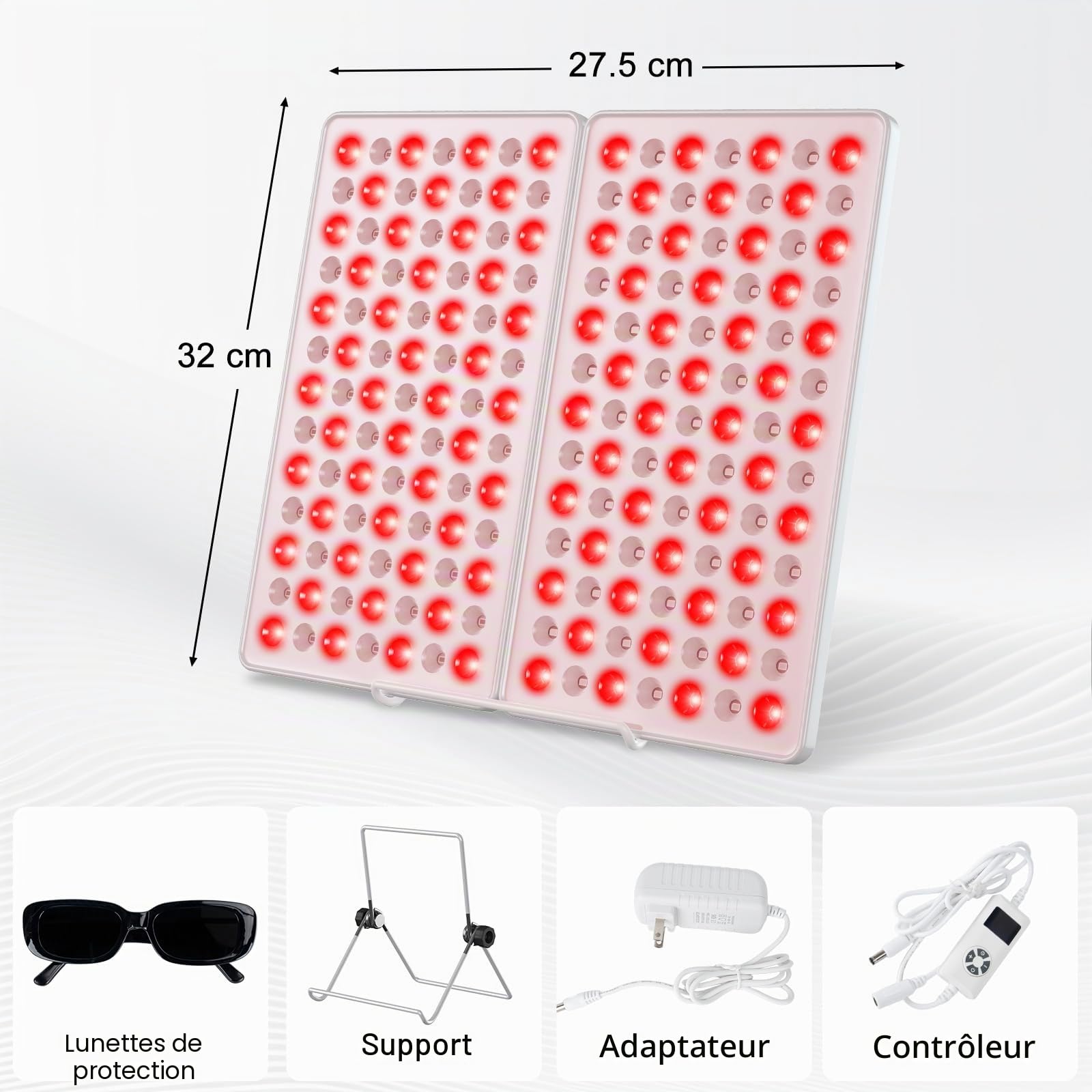 Lampe Infrarouge, Lampe Lumière Rouge Combo 850nm & 660nm, 182 LED Panneau de Lumière Rouge avec Minuterie et Support, Red Light Lampe Pour Visage,Dos, Muscle(lampe ne chauffent pas)