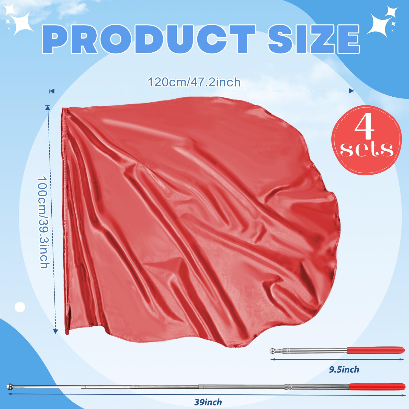 SmoothNovelty Anbetungsflaggen, 119,9 x 99,1 cm, Lob Tanz, Anbetungsflaggen mit skalierbarem Stab, Adore Engelsflügel, Flagge, Lob Kirche, Banner für Adore Dance Practice Performance, Rot, 4 Stück