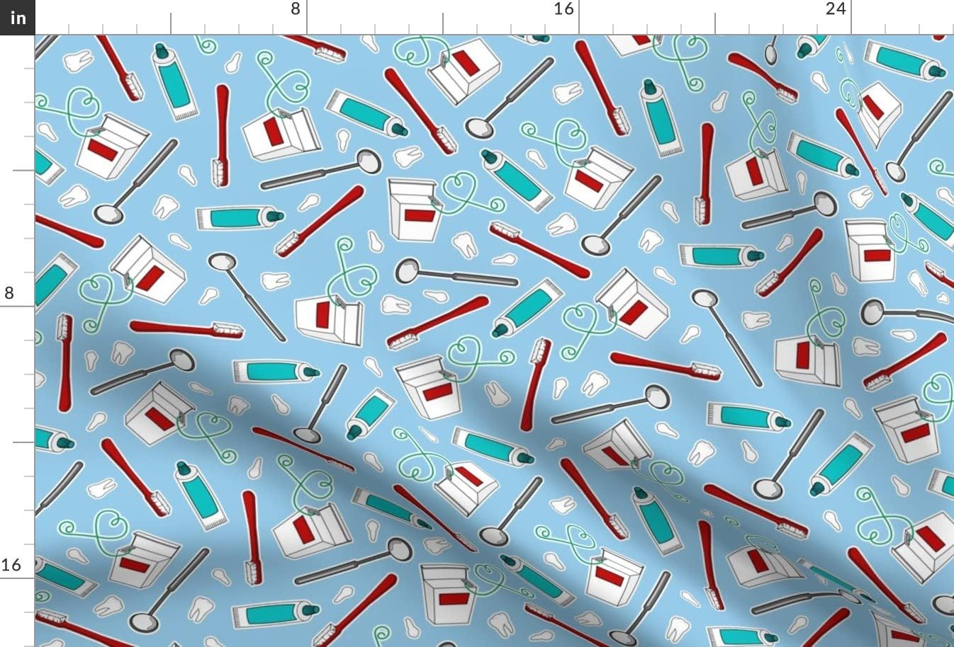 Spoonflower Fabric - Cute Dentist Dental Print Blue School Dentistry Teeth Tooth Toothbrush Printed on Chiffon Fabric by The Yard - Sewing Fashion Apparel Dresses Home Decor