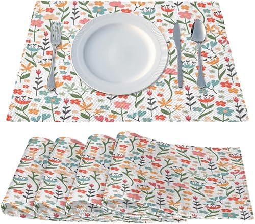 Miniatura 2 de Flowers Interesting Placemats Set of 4 Table Mats Washable Placemat Waterproof Place Mats for Party Home Dining Table Decor 18x12 in