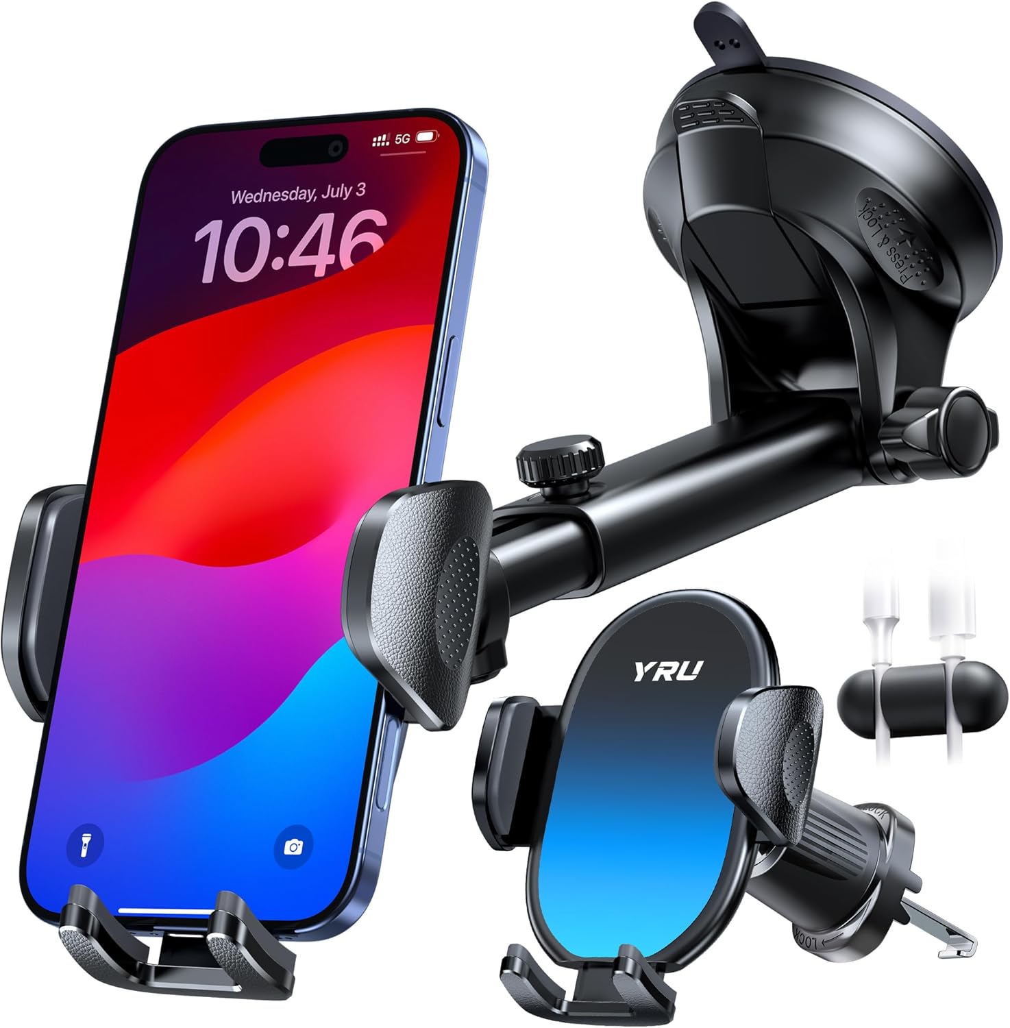 YRU [2025 Upgraded Universal Car Phone Holder Mount【360°Rotatable & Strong Suction】 Cell Phone Car Dashboard Windshield Phone Holder Dash Vent Stand for iPhone 17 16 Pro Max Samsung Truck, Dark Blue