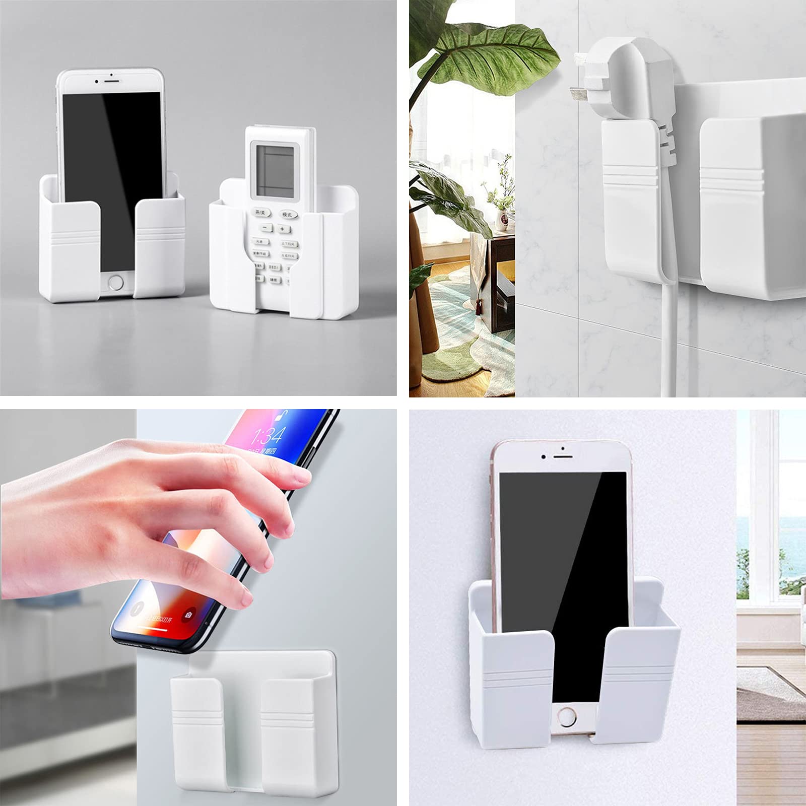 10 Pièces Boîtes de Rangement Murales Plastique pour Télécommandes Support de Téléphone Portable Mural sans Endommager Auto-adhésif for Mobile Phone Charging Stand, Remote Control Storage Box - Blanc