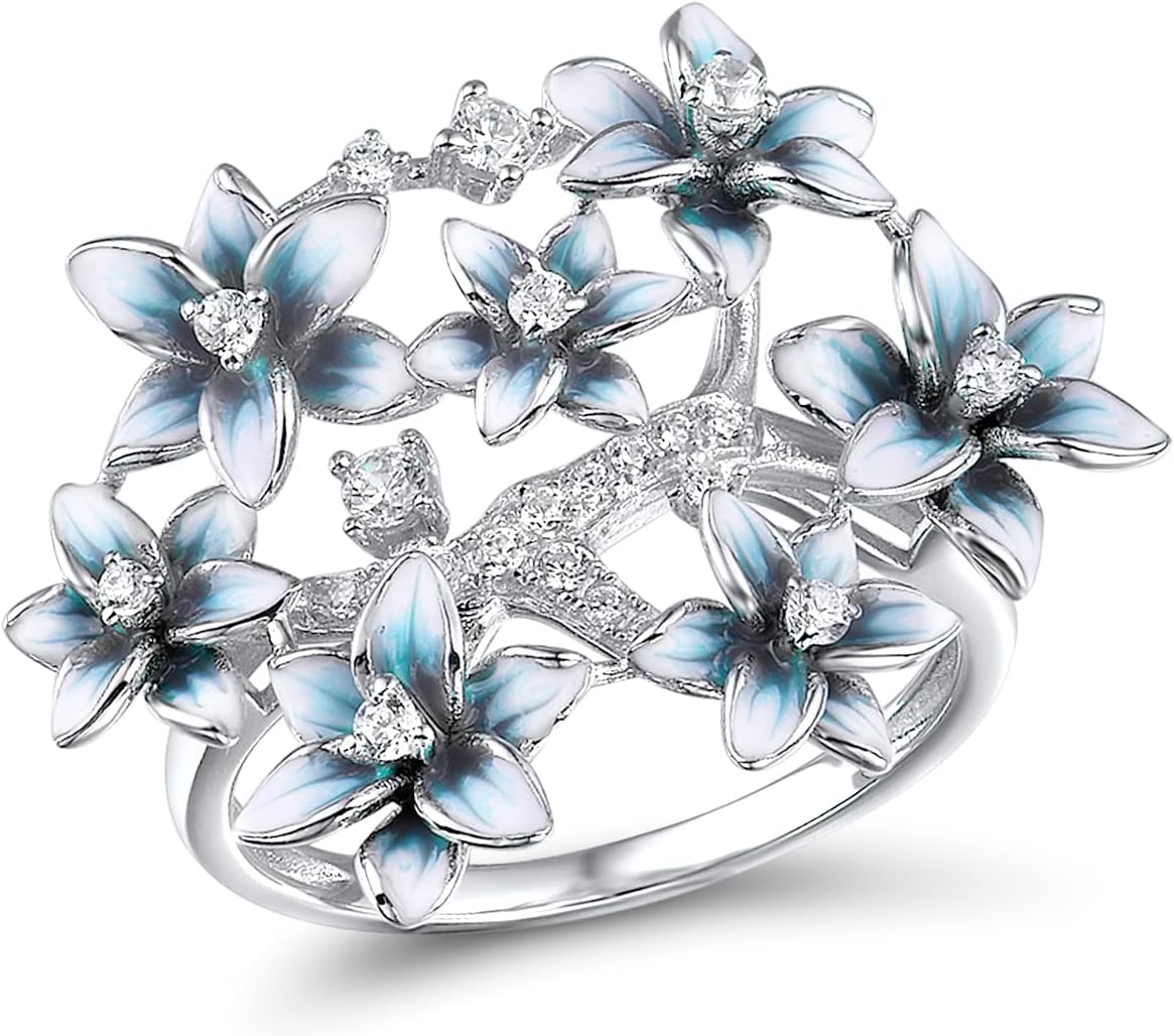 Santuzza 925 Sterling Silver Enamel Flower Ring for Women