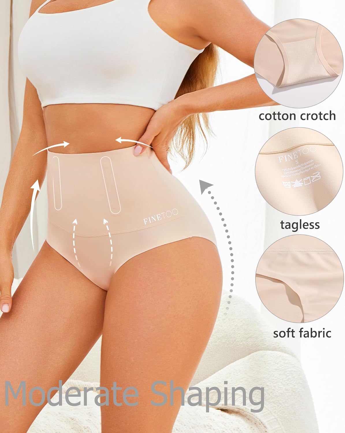 FINETOO Tummy Control Underwear Shapewear for Women Seamless High Waisted Panties Moderate Control Briefs S-3XL - Image 6